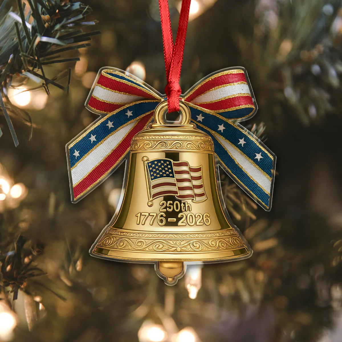 America 250th Birthday Bowtie Bell Acrylic Ornament LM32 895487 - Image 2