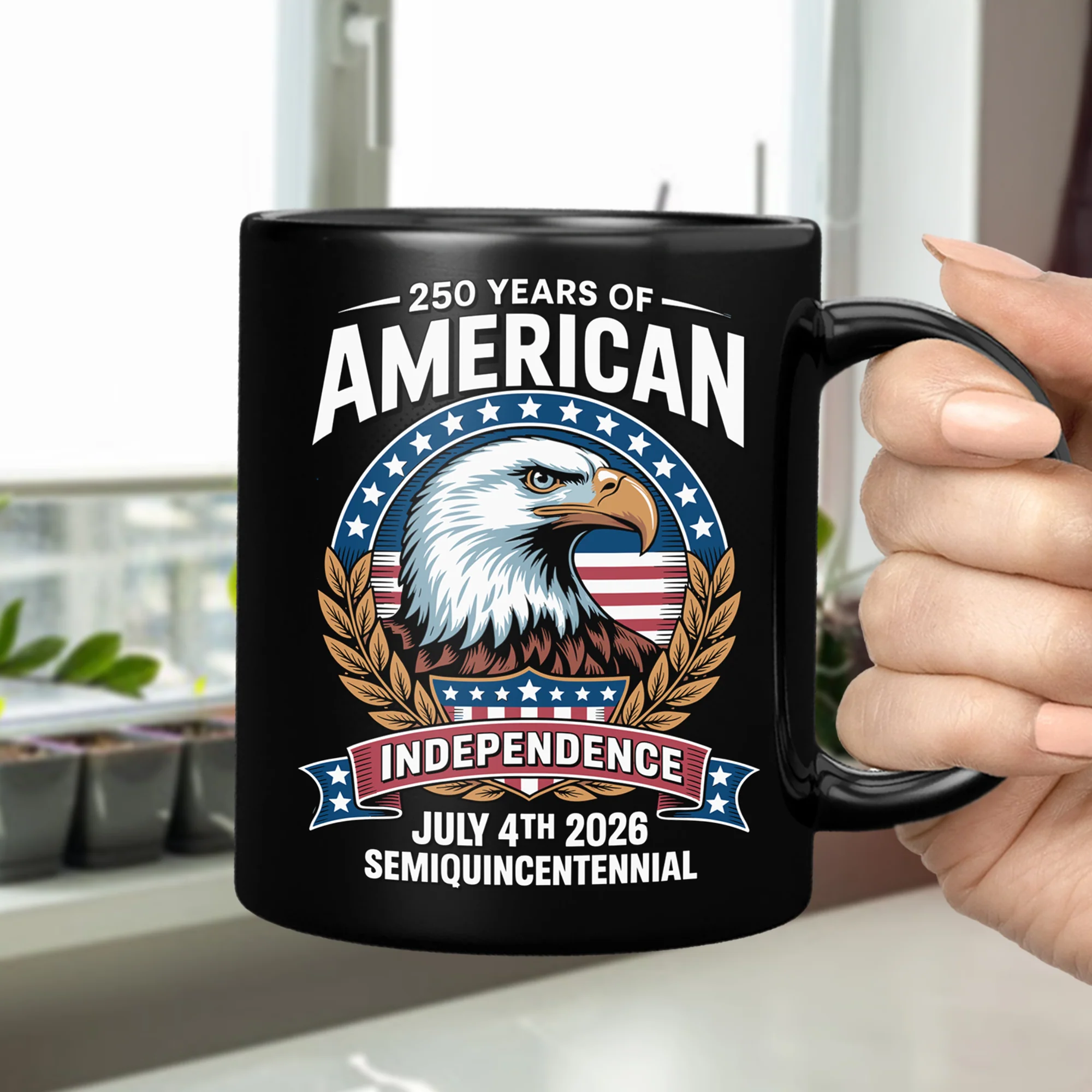250 Years of America Independence Eagle - July 4th 2026 Black Mug LM32 895249 - Image 6