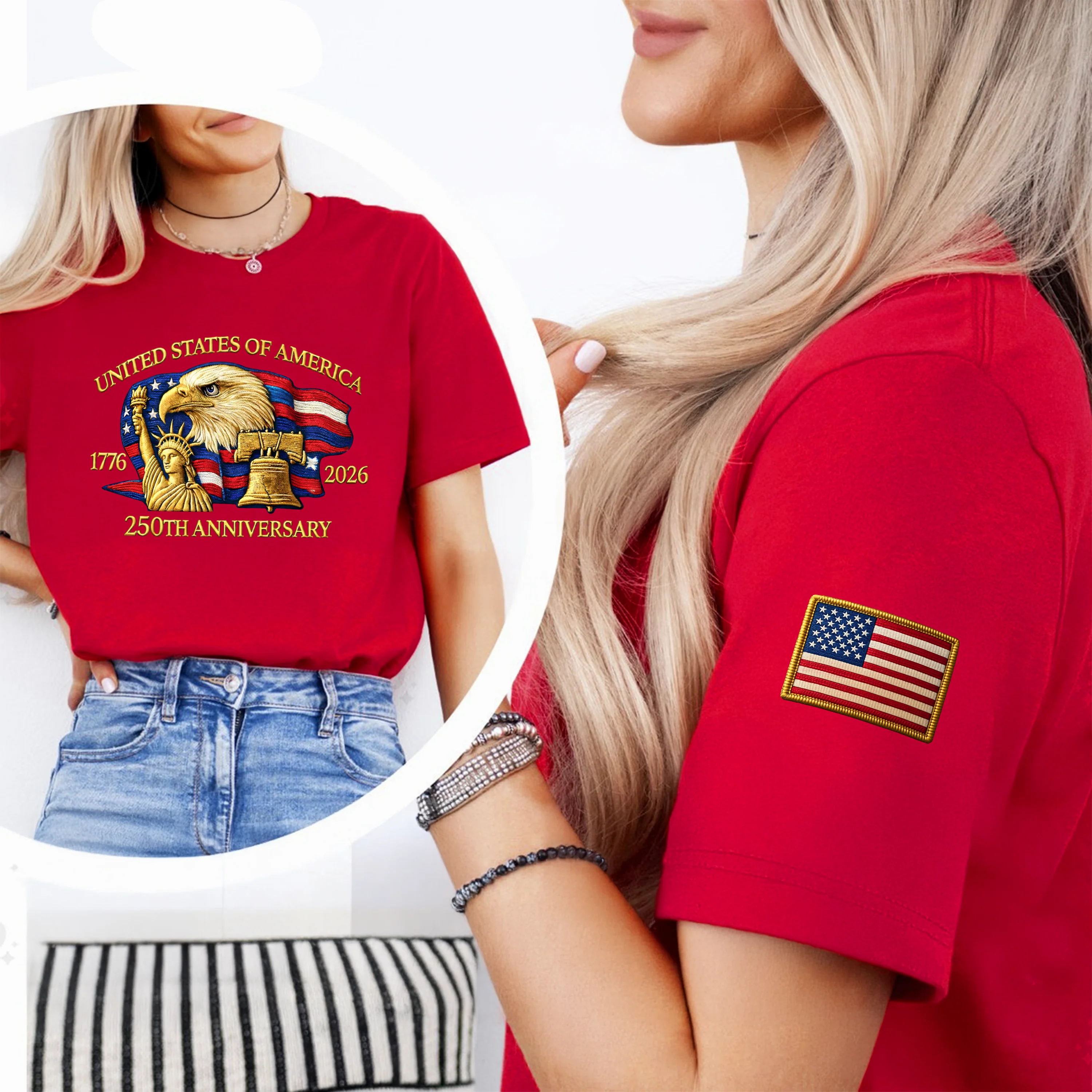 Bald Eagle United States Of America 250th Anniversary Sleeve Tee Shirt LM32 897793 - Image 6