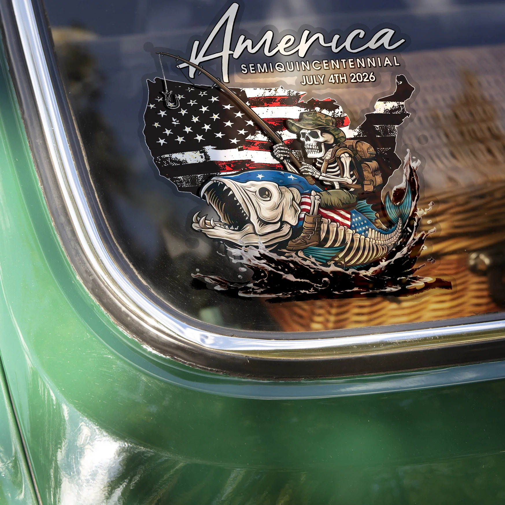 Bass Fishing Flag America Semiquincentennial July 4th 2026 Car Window Decal Sticker LM32 899227 - Image 3