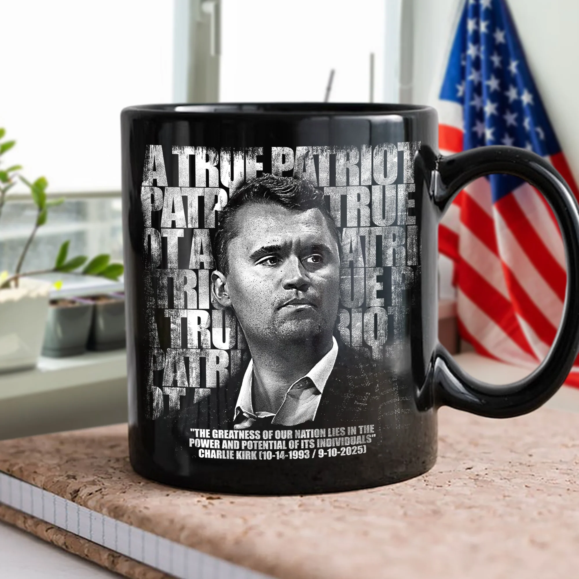 Charlie Kirk Memorial – A True Patriot Tribute Remembrance Black Mug LM32 65541 - Image 2