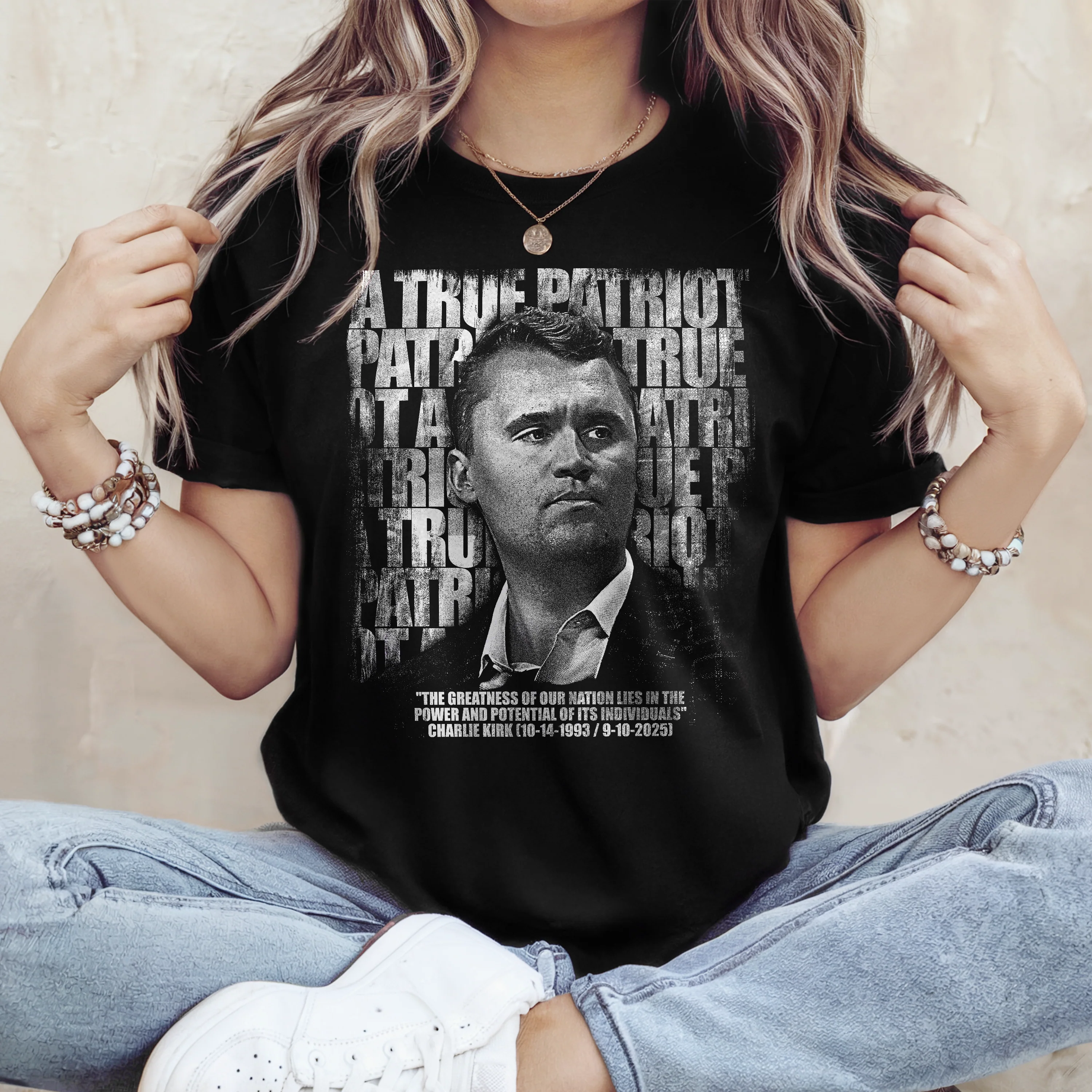 Charlie Kirk Memorial – A True Patriot Tribute Remembrance Dark Shirt LM32 65525 - Image 2