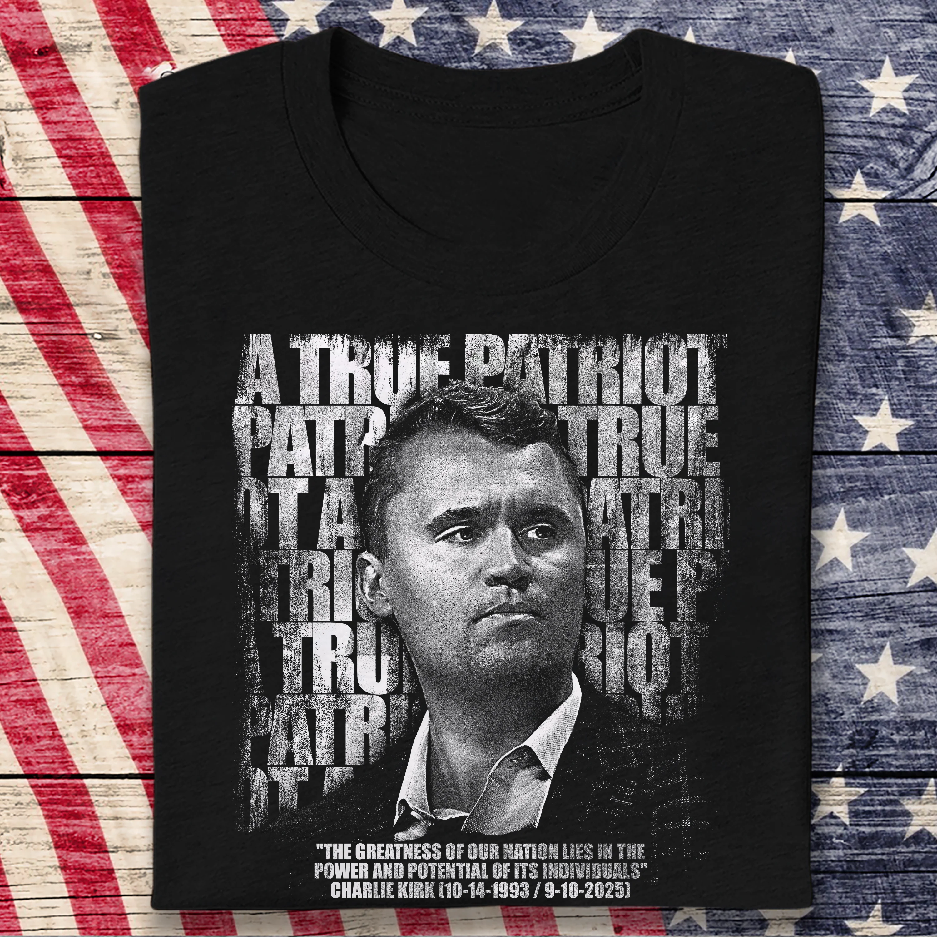 Charlie Kirk Memorial – A True Patriot Tribute Remembrance Dark Shirt LM32 65525 - Image 6