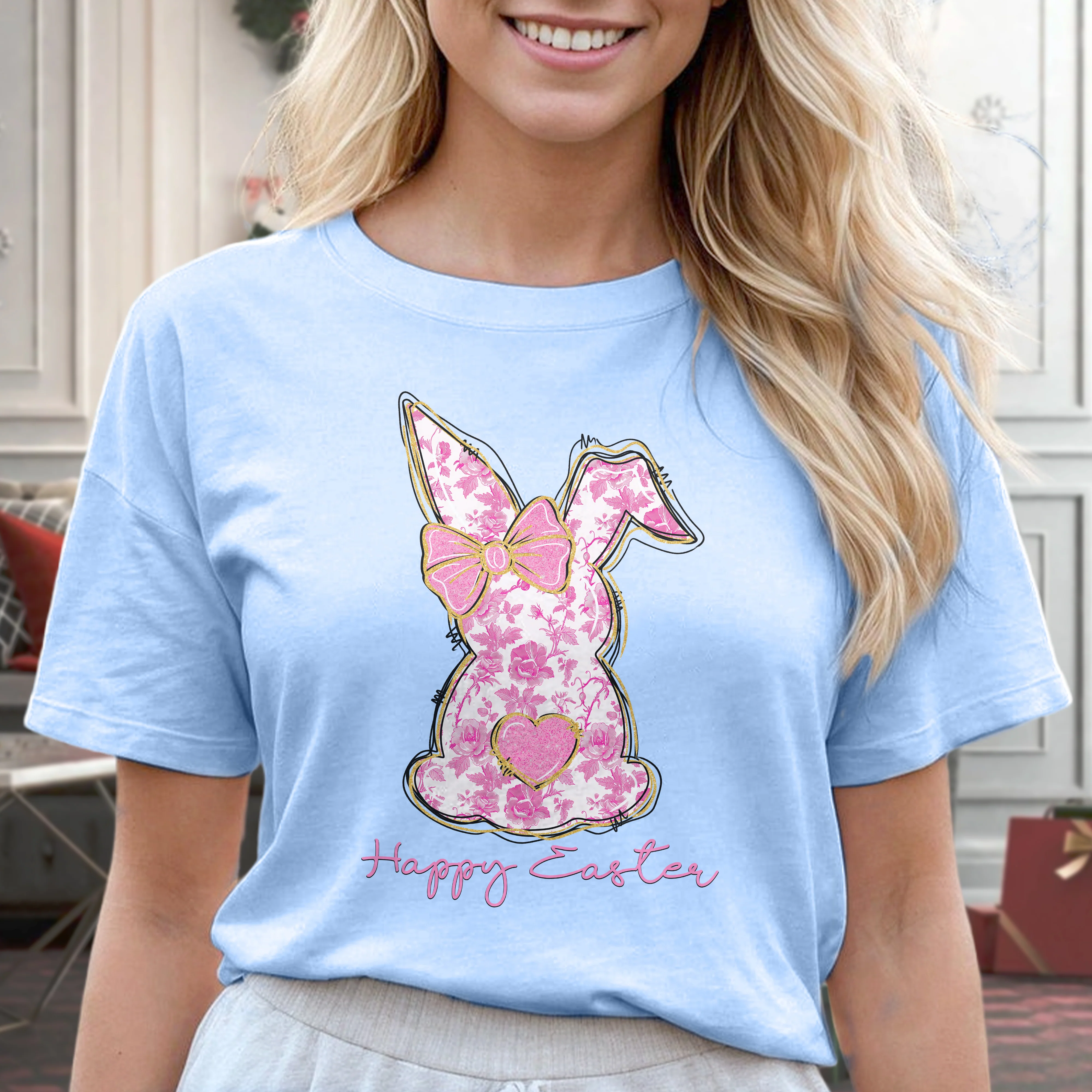 Coquette Happy Easter Pink Bunny T-Shirt LM32 893121 - Image 2