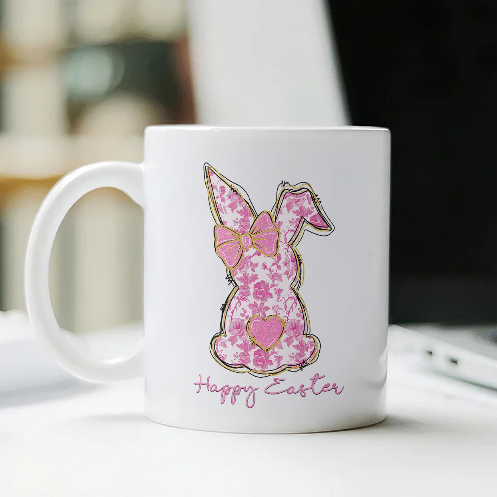 Coquette Happy Easter Pink Bunny White Mug LM32 893133 - Image 2