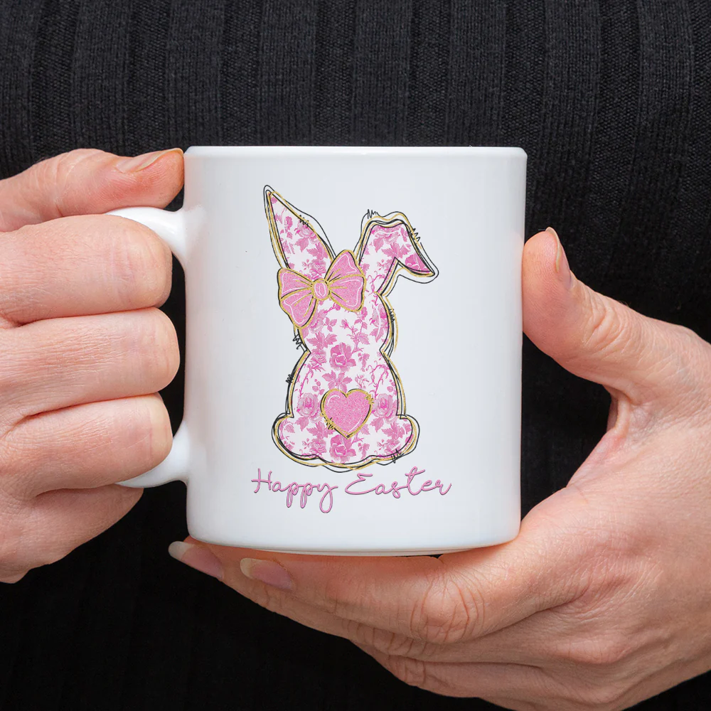 Coquette Happy Easter Pink Bunny White Mug LM32 893133 - Image 3