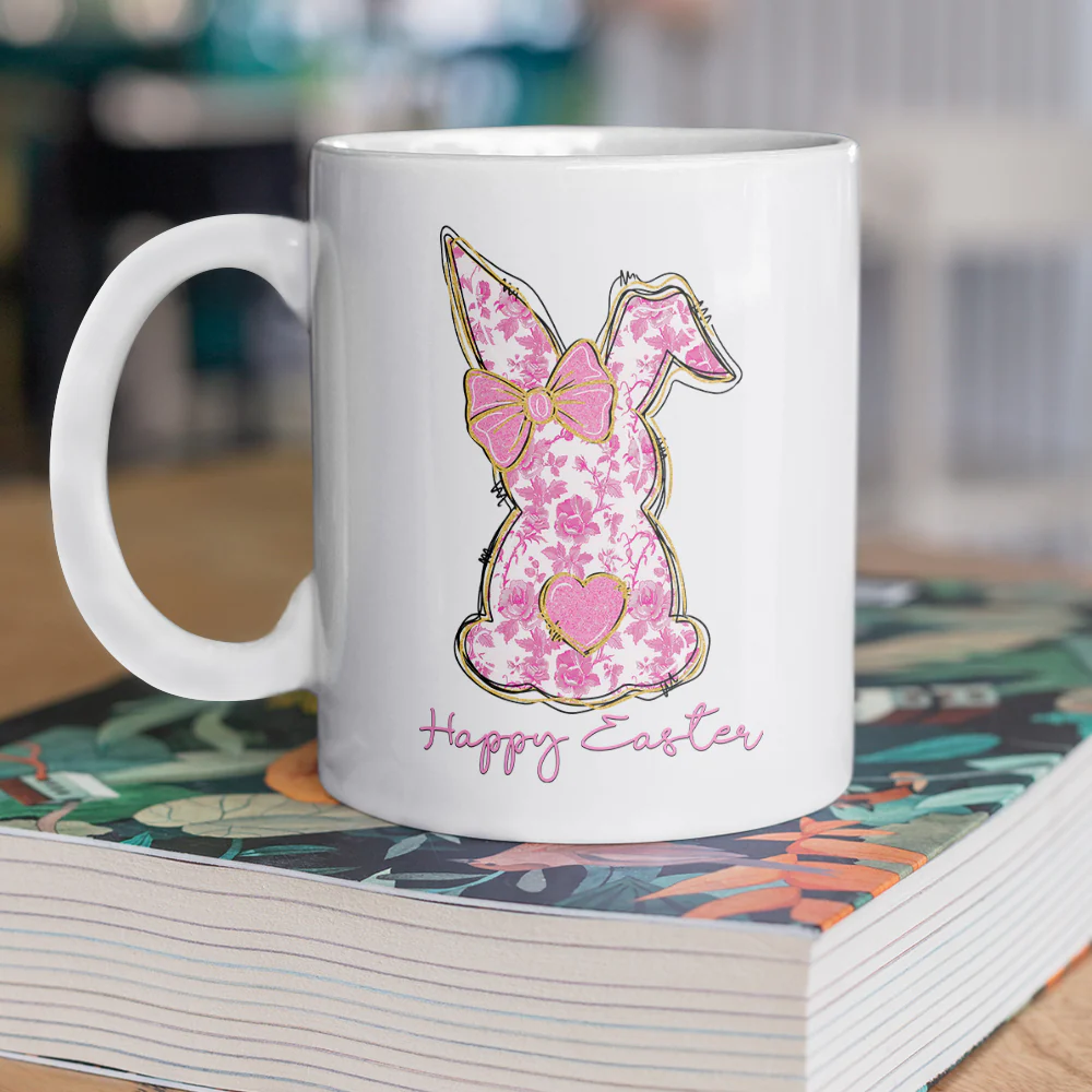Coquette Happy Easter Pink Bunny White Mug LM32 893133 - Image 4