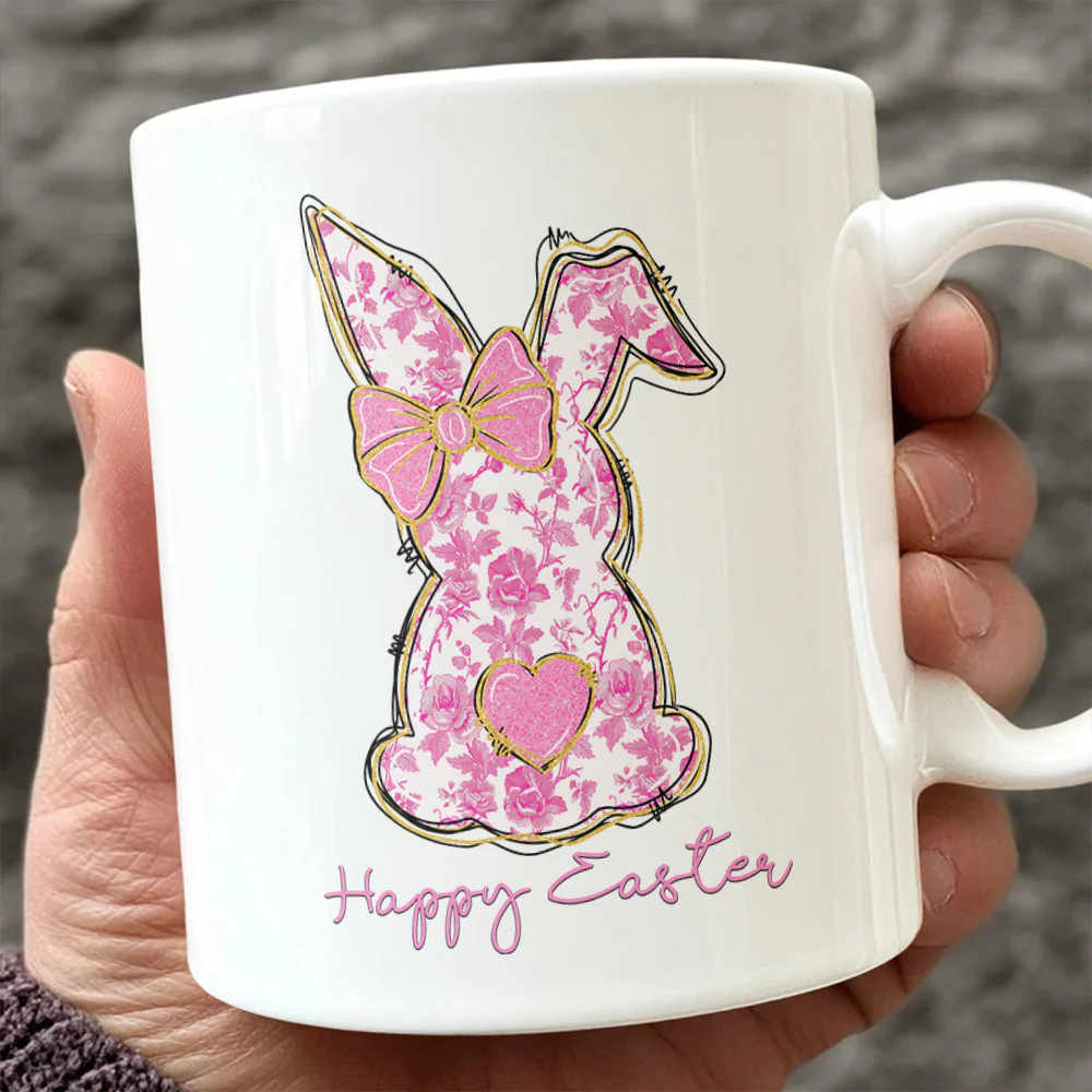 Coquette Happy Easter Pink Bunny White Mug LM32 893133 - Image 5