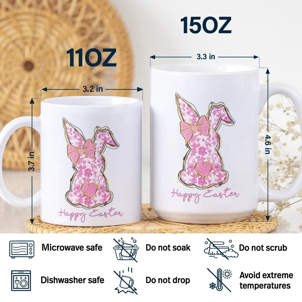 Coquette Happy Easter Pink Bunny White Mug LM32 893133 - Image 7