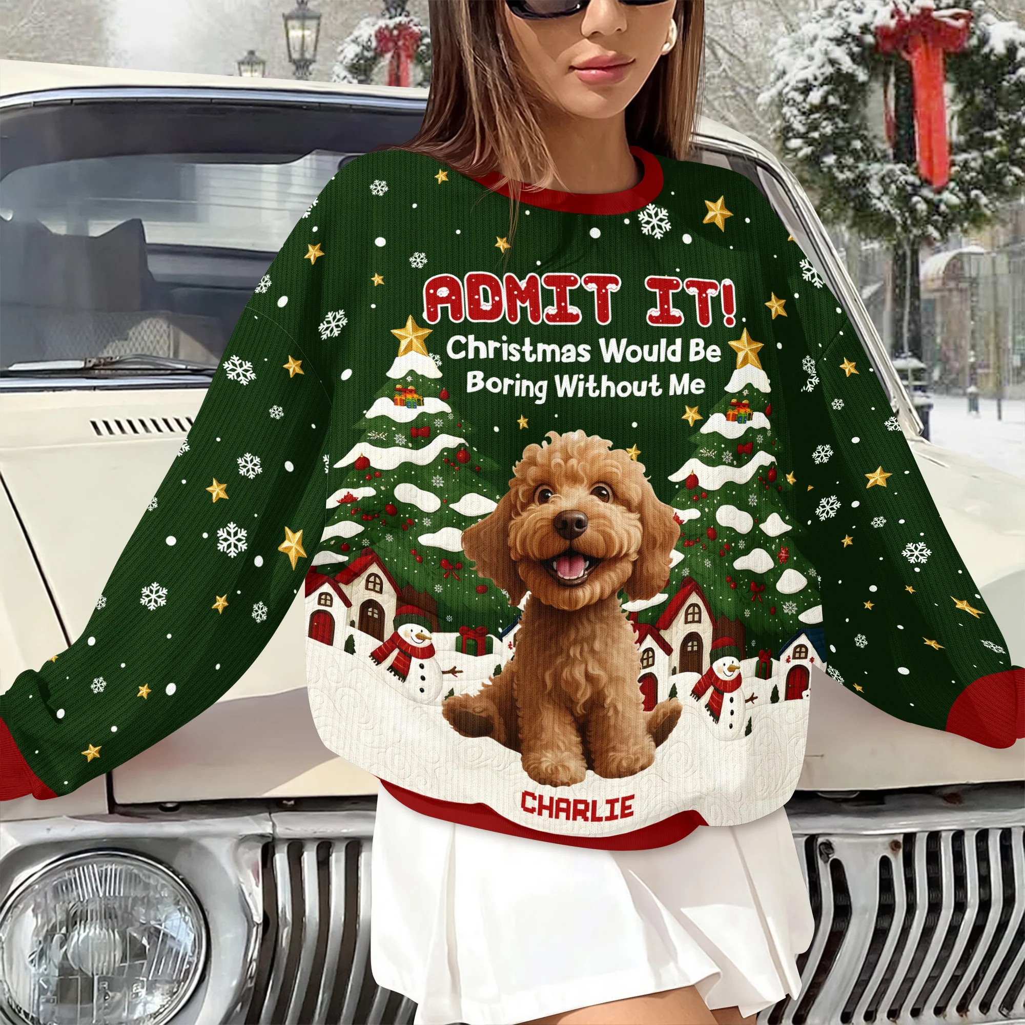 Custom 3D Cute Dog Christmas Would Be Boring Without Me Ugly Sweater LM32 897187 - Image 2
