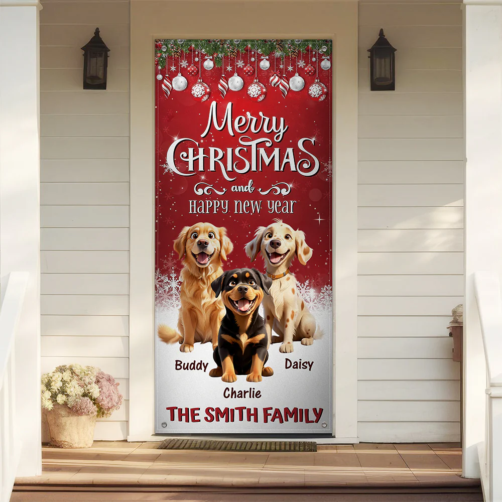 Custom 3D Cute Dog Merry Christmas and Happy New Years Door Cover LM32 897135 - Image 3