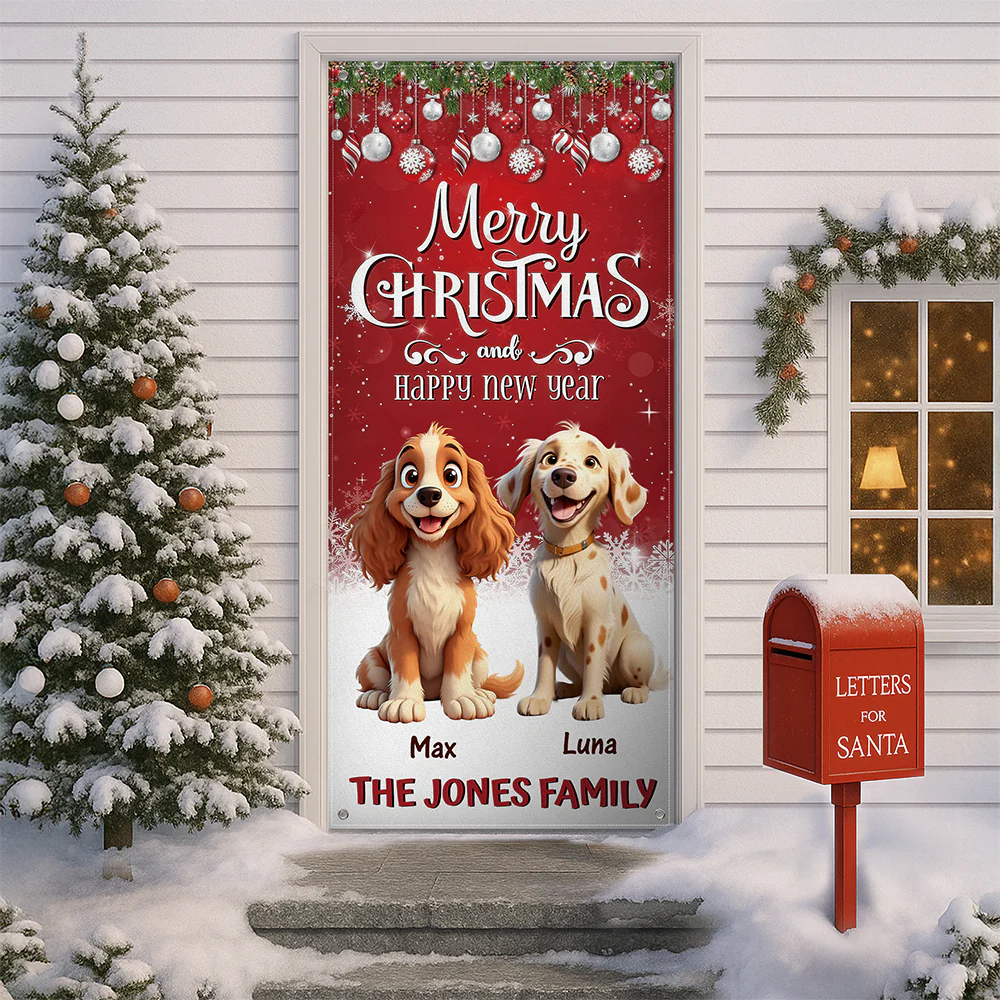 Custom 3D Cute Dog Merry Christmas and Happy New Years Door Cover LM32 897135 - Image 5