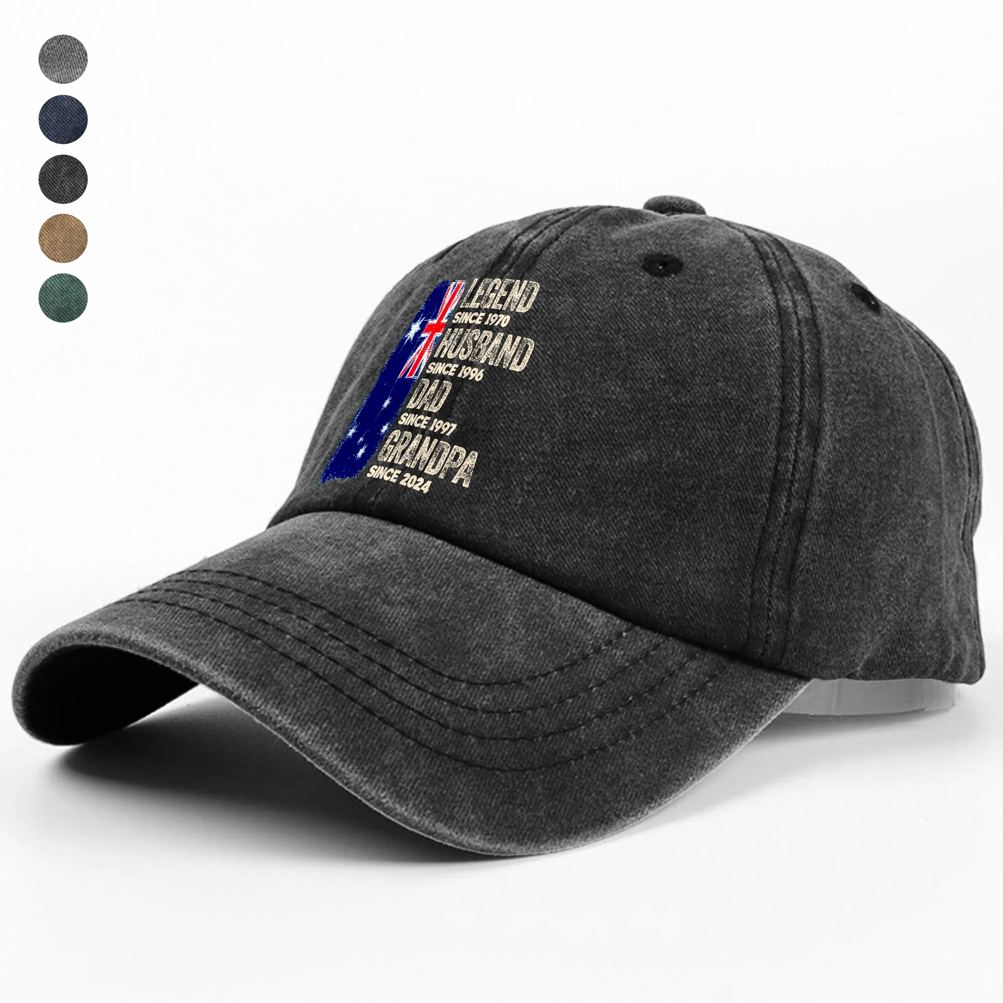 Custom American Flag Legend, Husband, Dad And Grandpa Washed Denim Baseball Cap LM32 895001 - Image 3