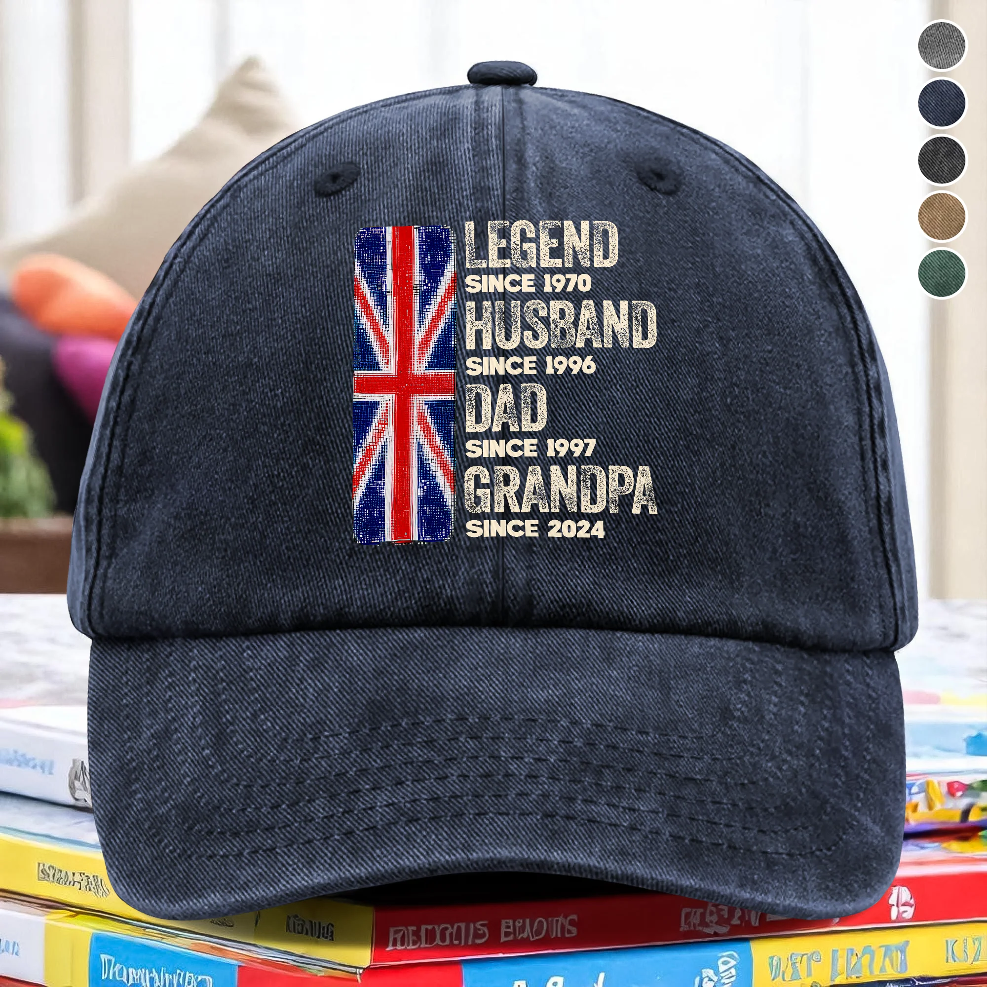 Custom American Flag Legend, Husband, Dad And Grandpa Washed Denim Baseball Cap LM32 895001 - Image 9
