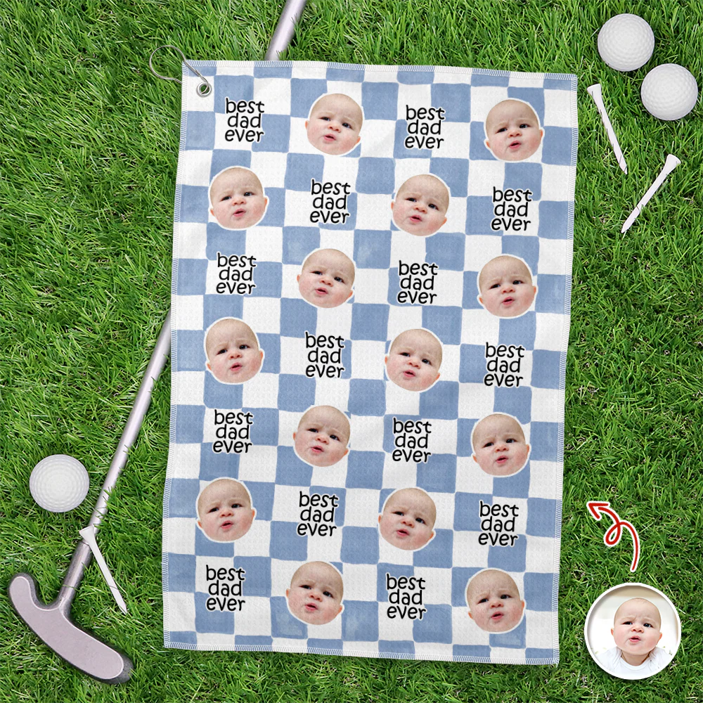 Custom Baby Face Best Dad Ever Retro Golf Towel- Gift for Parents, Father's Day, Golfer LM32 669013