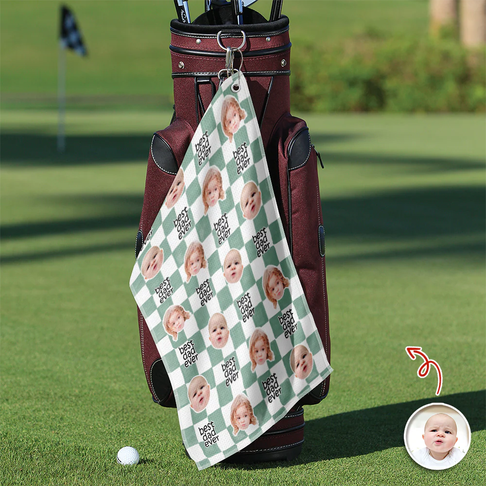 Custom Baby Face Best Dad Ever Retro Golf Towel- Gift for Parents, Father's Day, Golfer LM32 669013 - Image 3