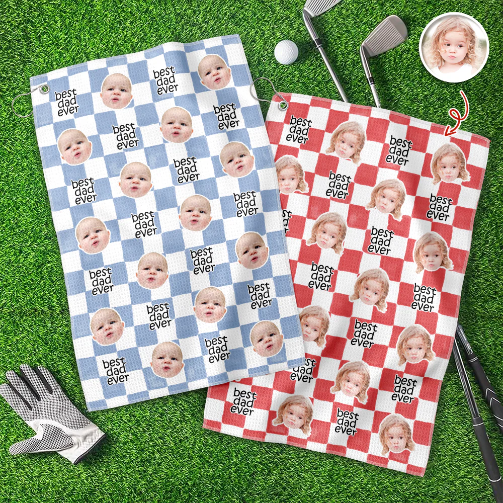Custom Baby Face Best Dad Ever Retro Golf Towel- Gift for Parents, Father's Day, Golfer LM32 669013 - Image 4