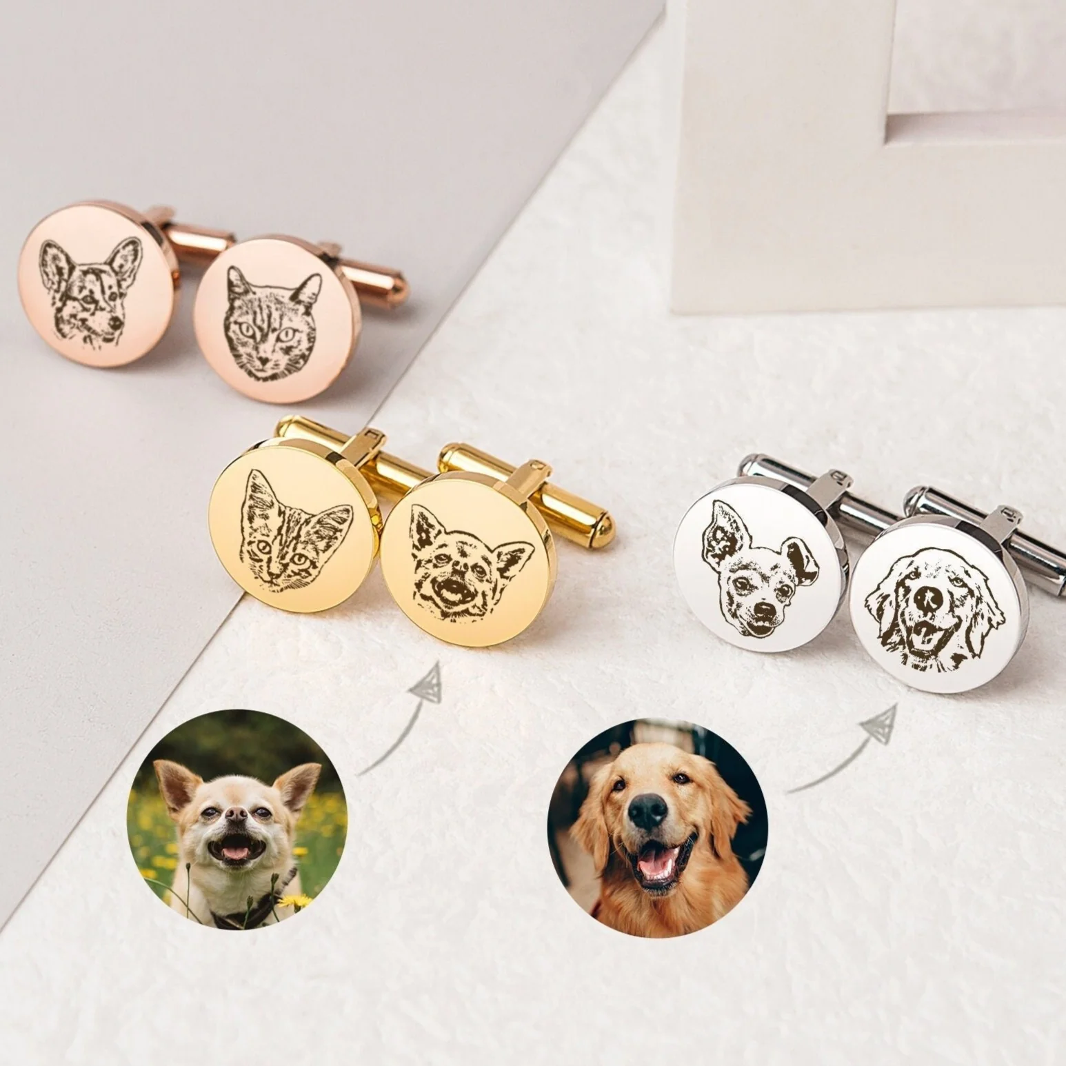 Custom Beloved Pet Portrait Photo Cufflinks Stainless Steel, Father's Day Gift, Memorial Gift LM32 899781 - Image 2