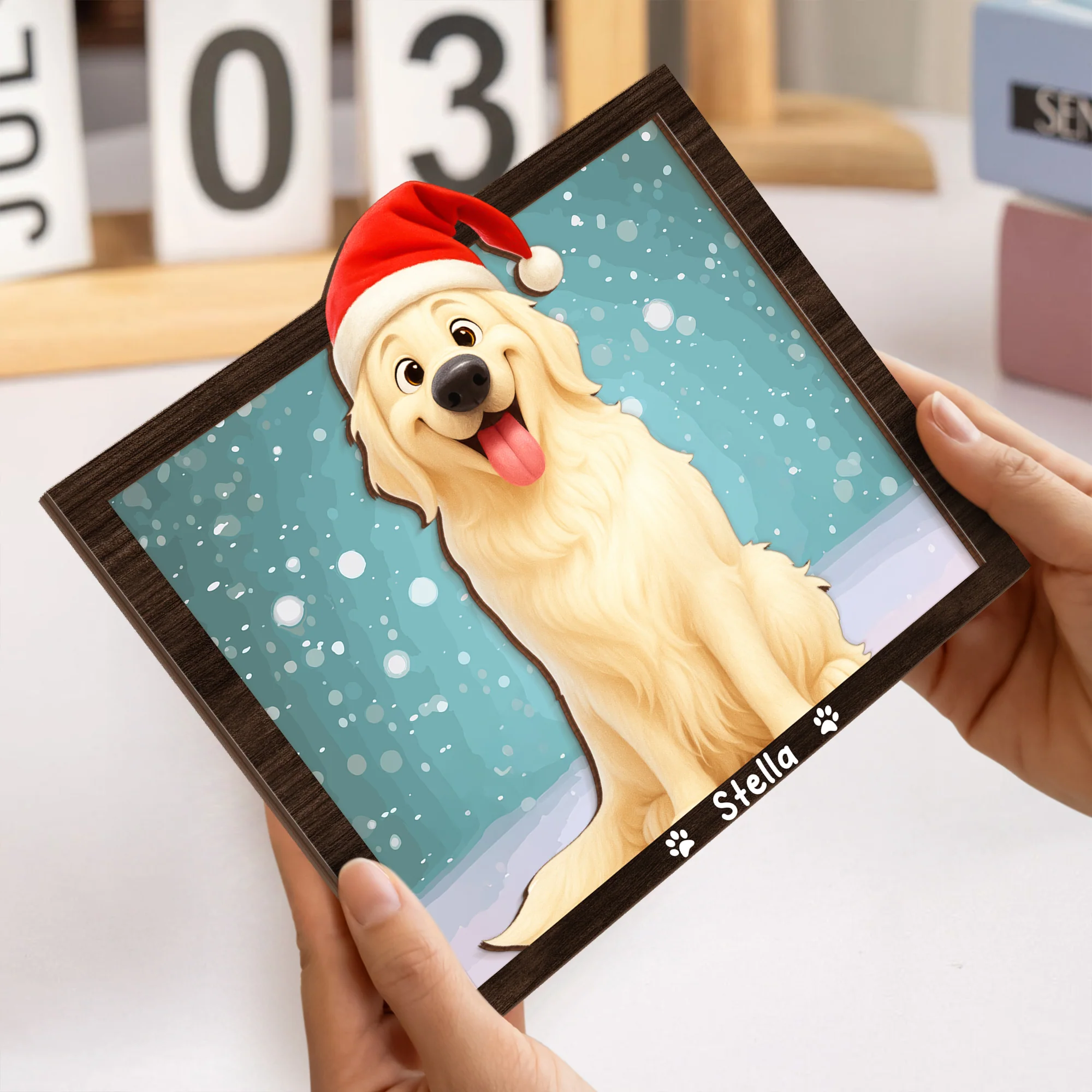 Custom Cartoon Photo Cute Gifts For Pet Lovers 2-Layered Wooden Plaque With Stand LM32 893523 - Image 3