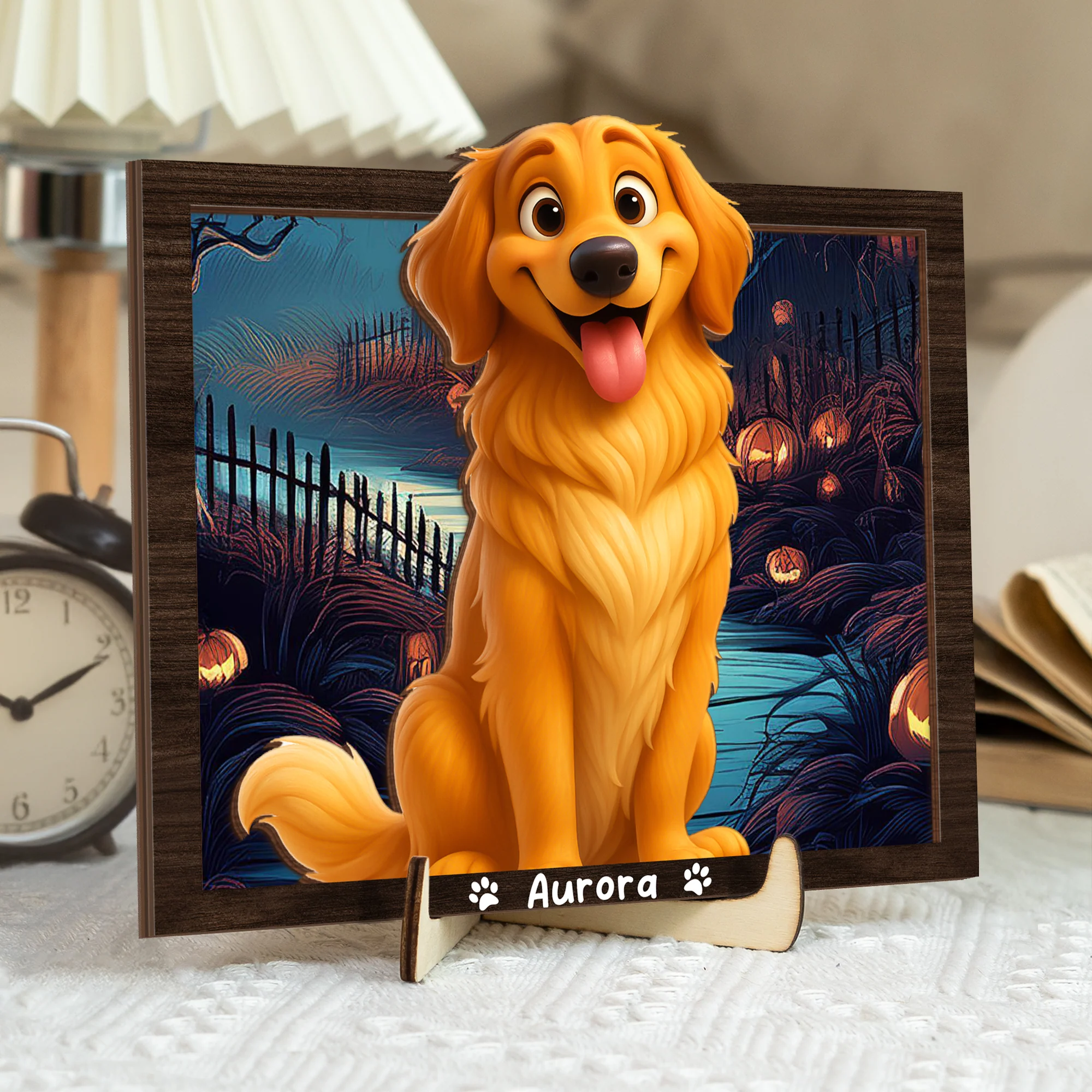 Custom Cartoon Photo Cute Gifts For Pet Lovers 2-Layered Wooden Plaque With Stand LM32 893523 - Image 4