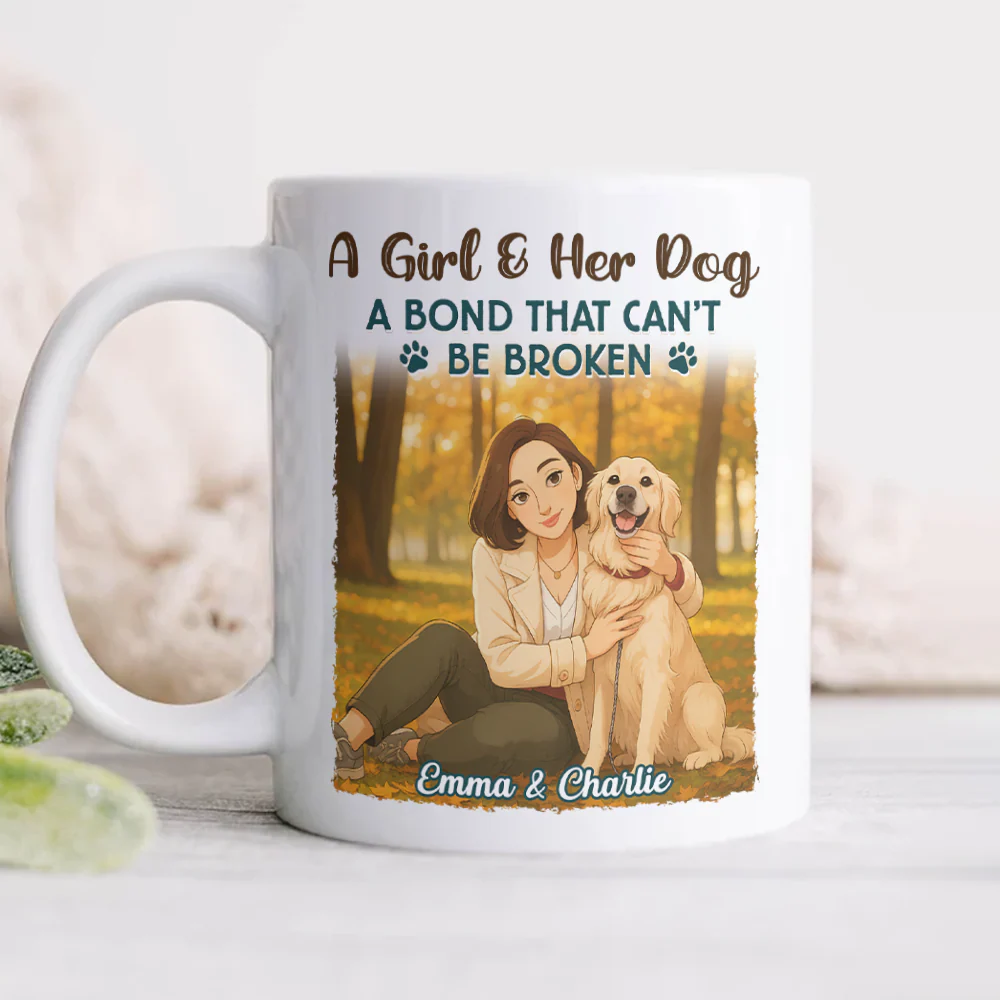 Custom Cartoon Photo Girl With Her Dog Best Friends Forever White Mug LM32 893767 - Image 4