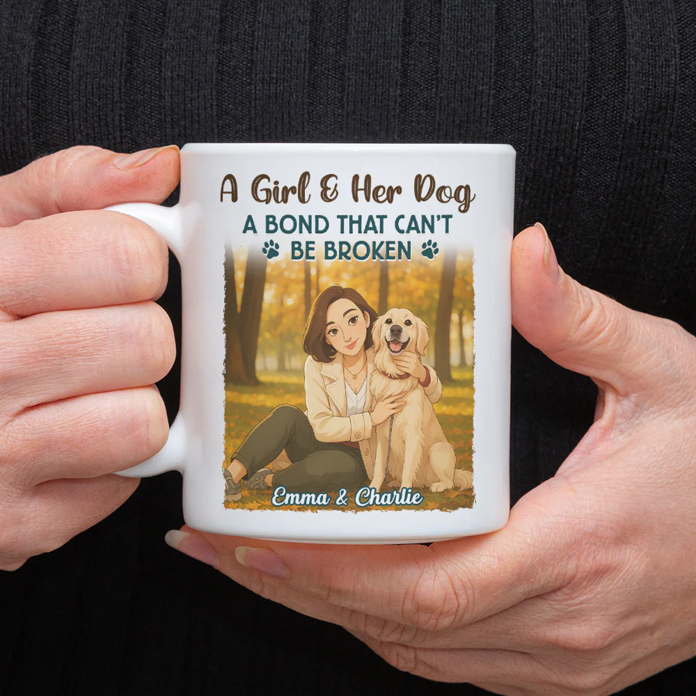 Custom Cartoon Photo Girl With Her Dog Best Friends Forever White Mug LM32 893767 - Image 6