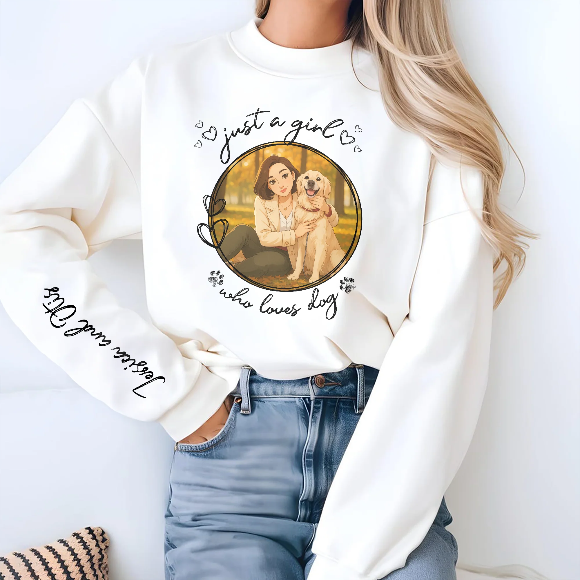 Custom Cartoon Photo Just A Girl Who Loves Dogs Sleeve Personalized Printed Sweatshirt LM32 893855 - Image 2