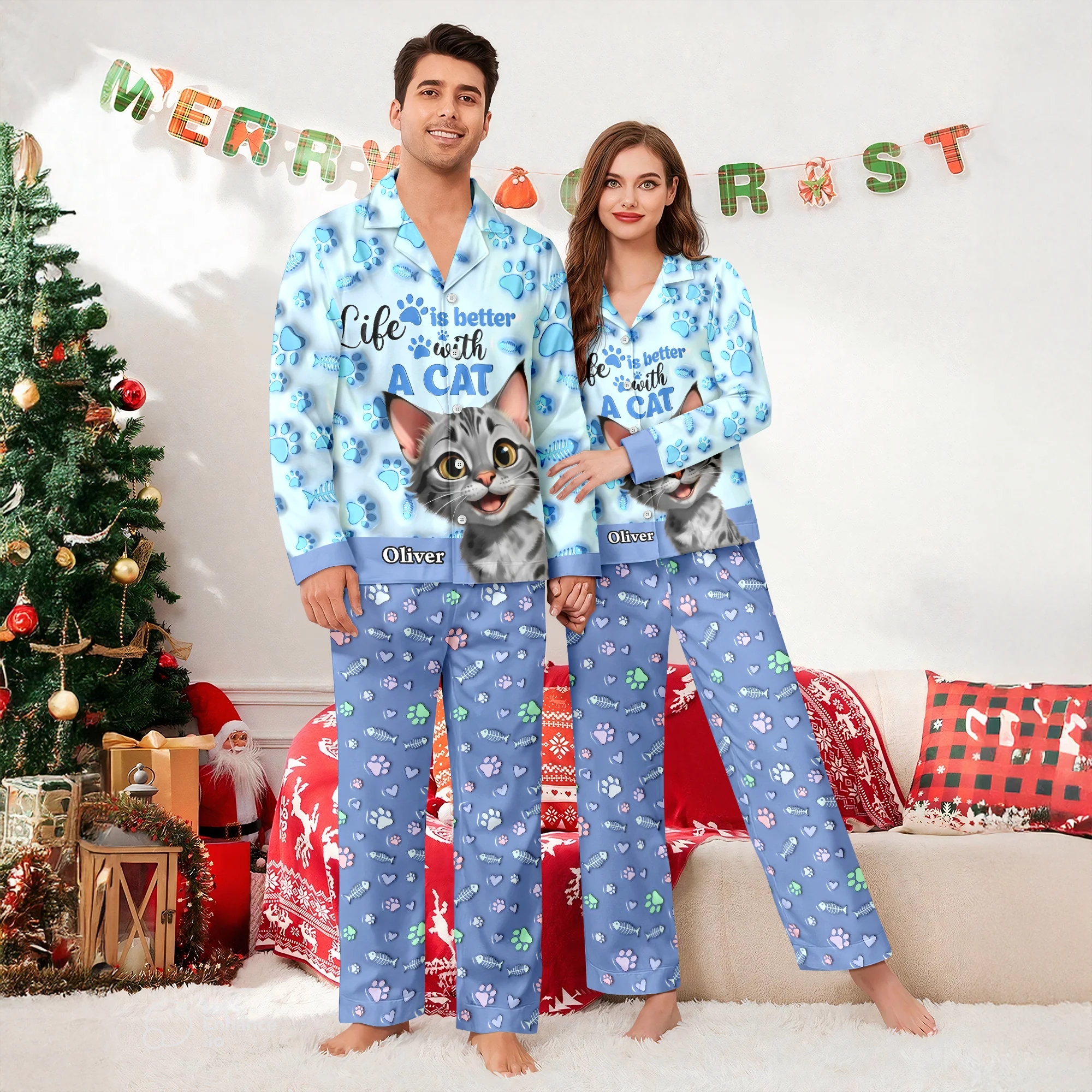 Custom Cat Name Life Is Better With Cats 3D Effect Pajamas LM32 895933 - Image 3