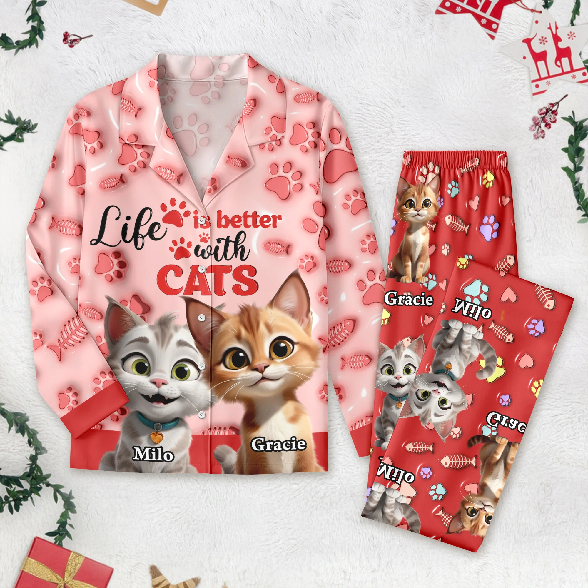 Custom Cat Name Life Is Better With Cats 3D Effect Pajamas LM32 895933 - Image 6