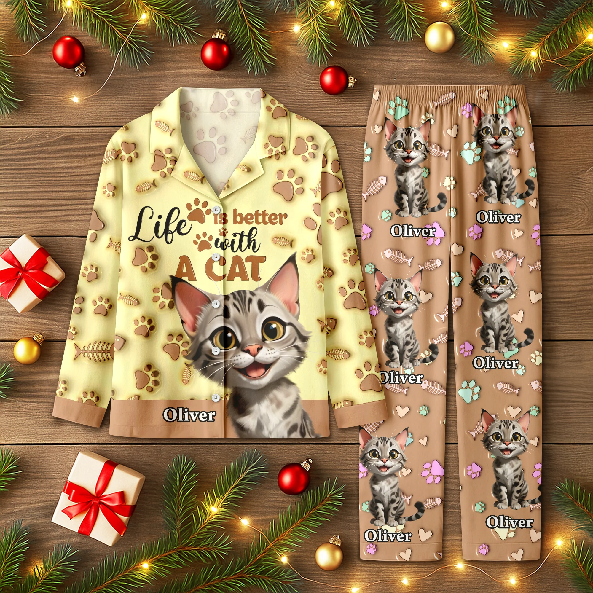 Custom Cat Name Life Is Better With Cats 3D Effect Pajamas LM32 895933 - Image 7