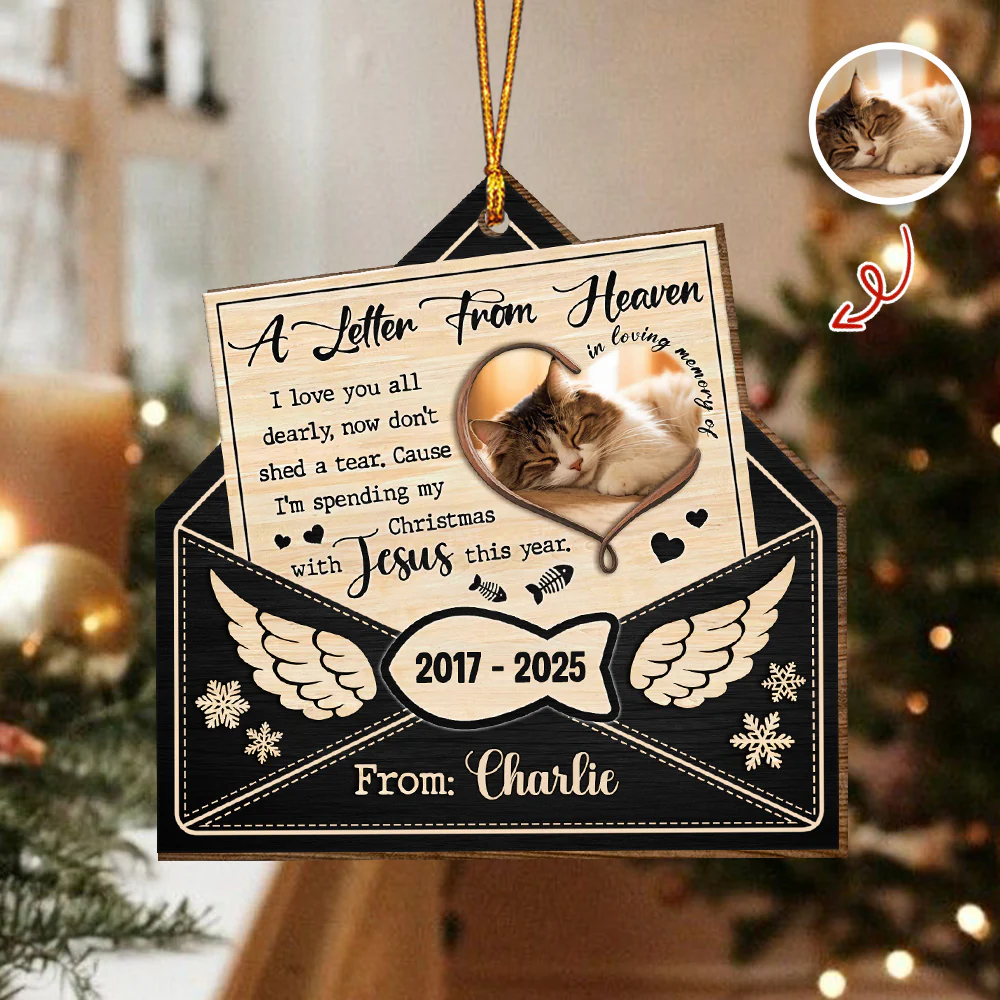 Custom Cat Photo A Letter From Heaven Sympathy Memorial Wooden Ornament LM32 895891 - Image 3