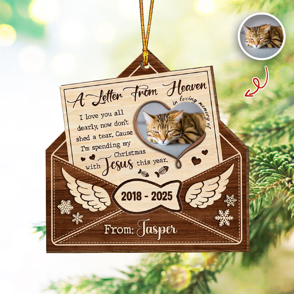 Custom Cat Photo A Letter From Heaven Sympathy Memorial Wooden Ornament LM32 895891 - Image 4