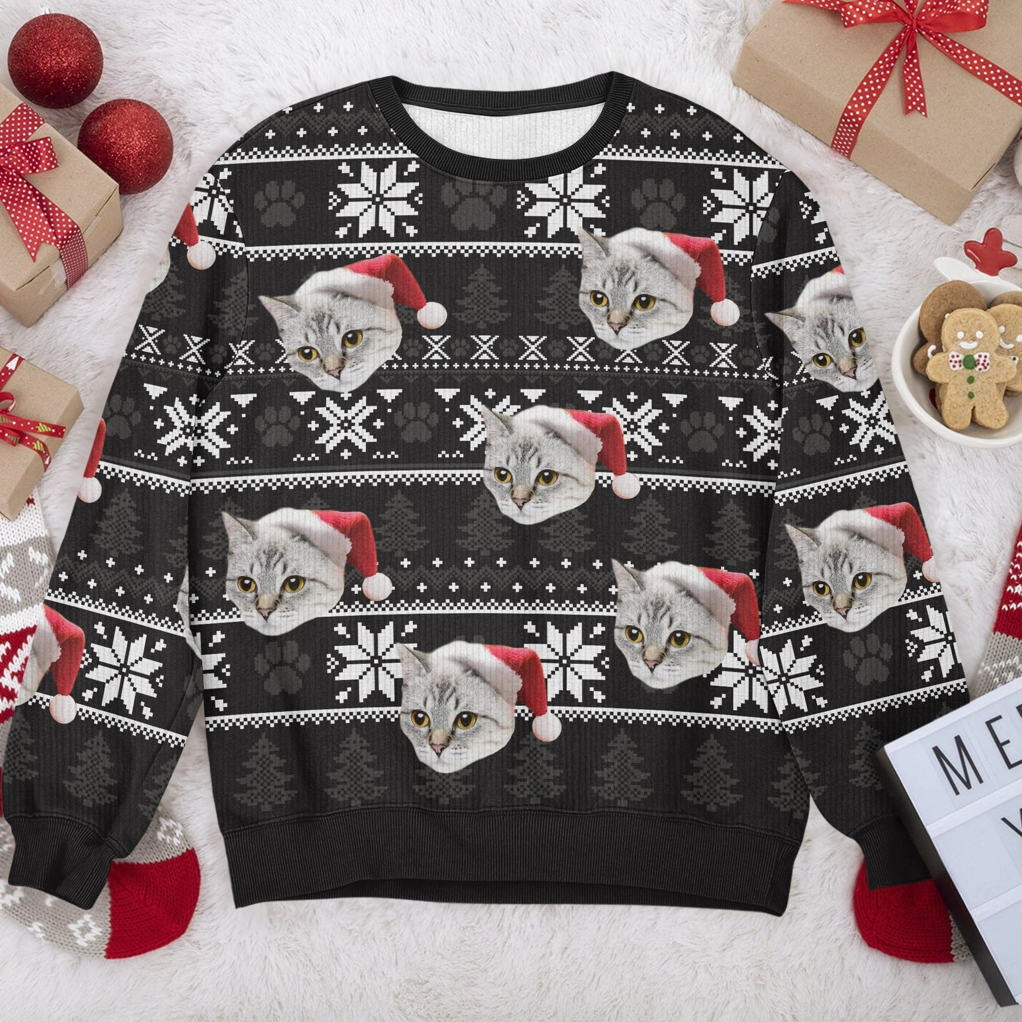 Custom Cat Photo May Your Christmas Be Furry And Bright Ugly Sweatshirt HO82 891821 - Image 4