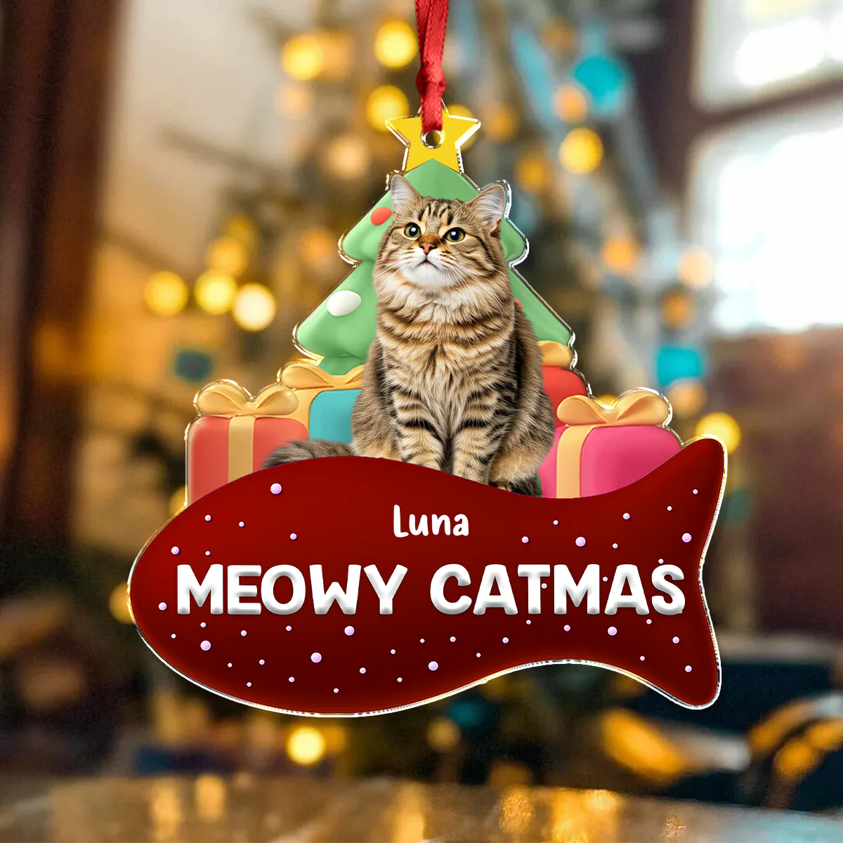 Custom Cat Photo Meowy Catmas 3D Effect Christmas Acrylic Ornament LM32 895919 - Image 2