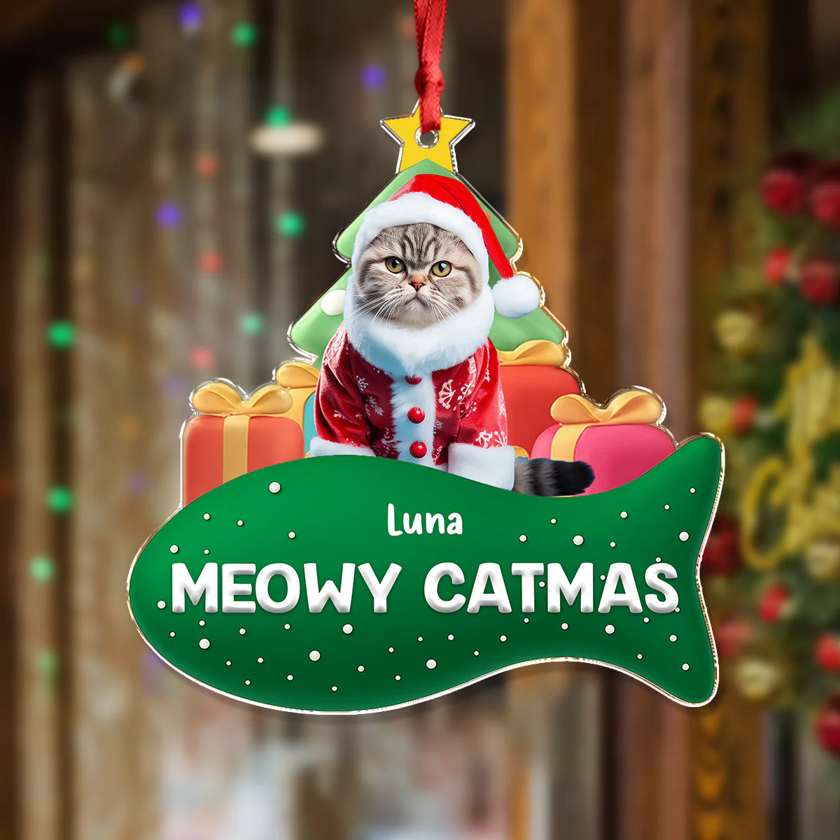 Custom Cat Photo Meowy Catmas 3D Effect Christmas Acrylic Ornament LM32 895919 - Image 3
