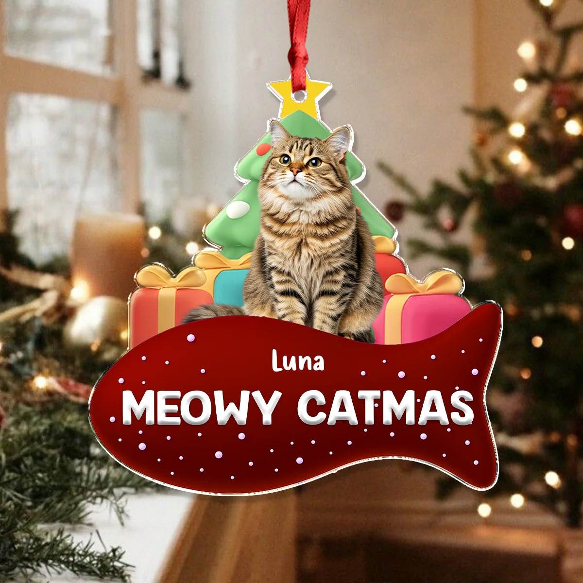 Custom Cat Photo Meowy Catmas 3D Effect Christmas Acrylic Ornament LM32 895919 - Image 4