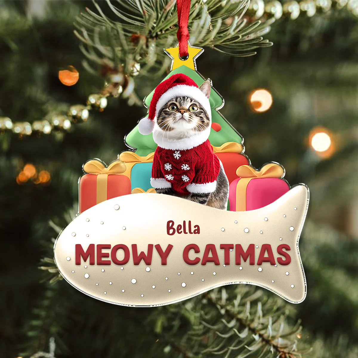 Custom Cat Photo Meowy Catmas 3D Effect Christmas Acrylic Ornament LM32 895919 - Image 5