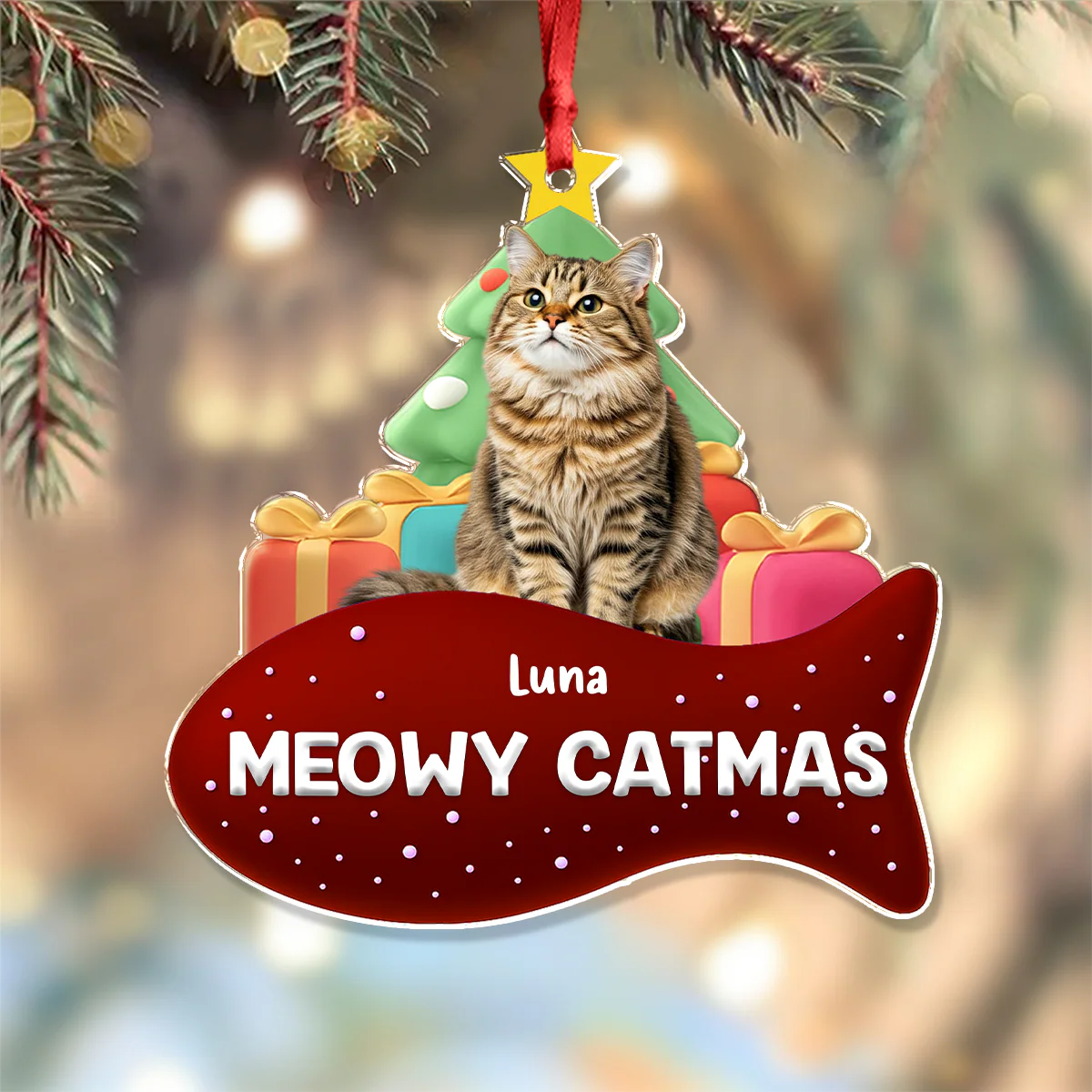 Custom Cat Photo Meowy Catmas 3D Effect Christmas Acrylic Ornament LM32 895919 - Image 7