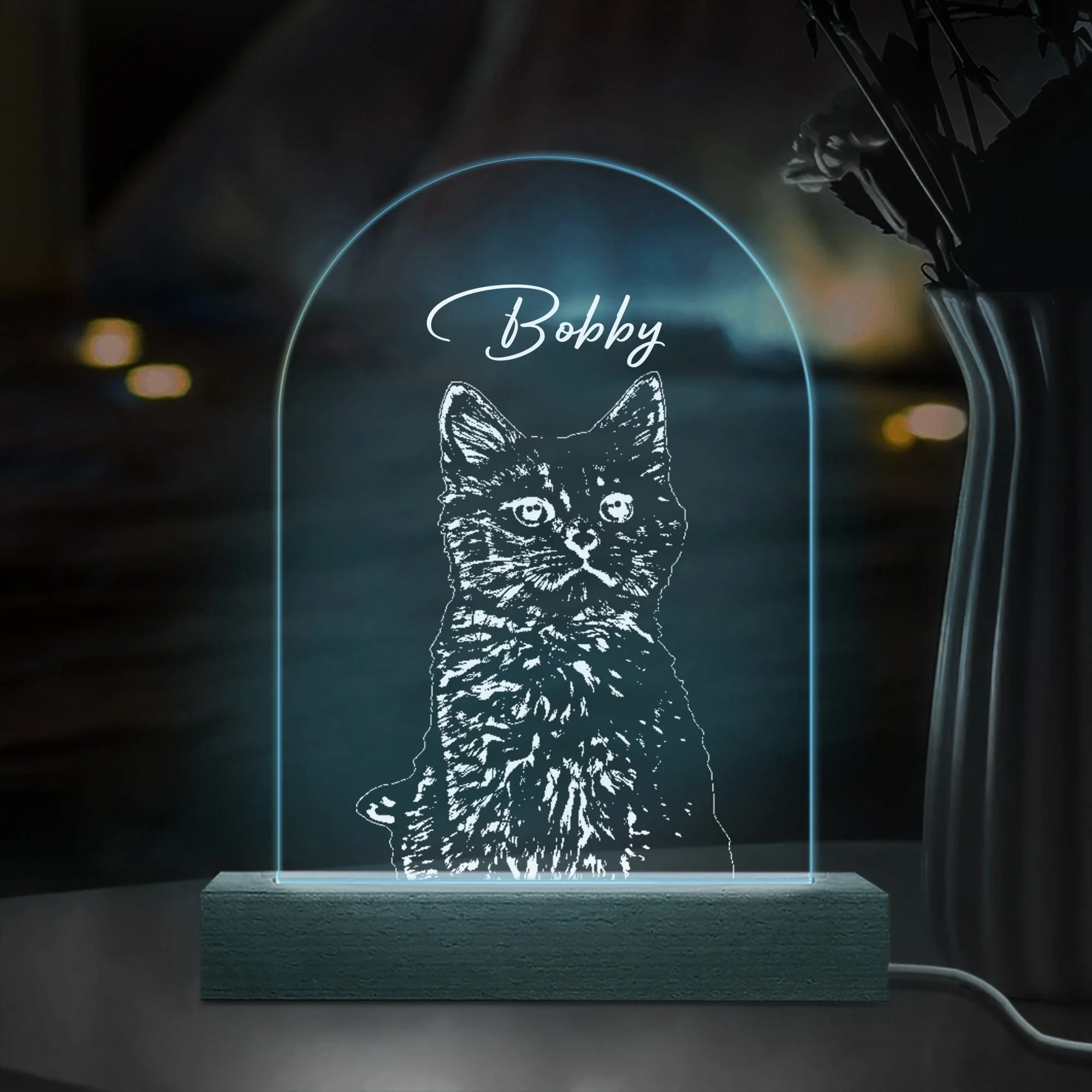 Custom Cat Photo Pencil Drawing With Name For Cat Lovers Acrylic Plaque LED Night Light LM32 893031 - Image 6