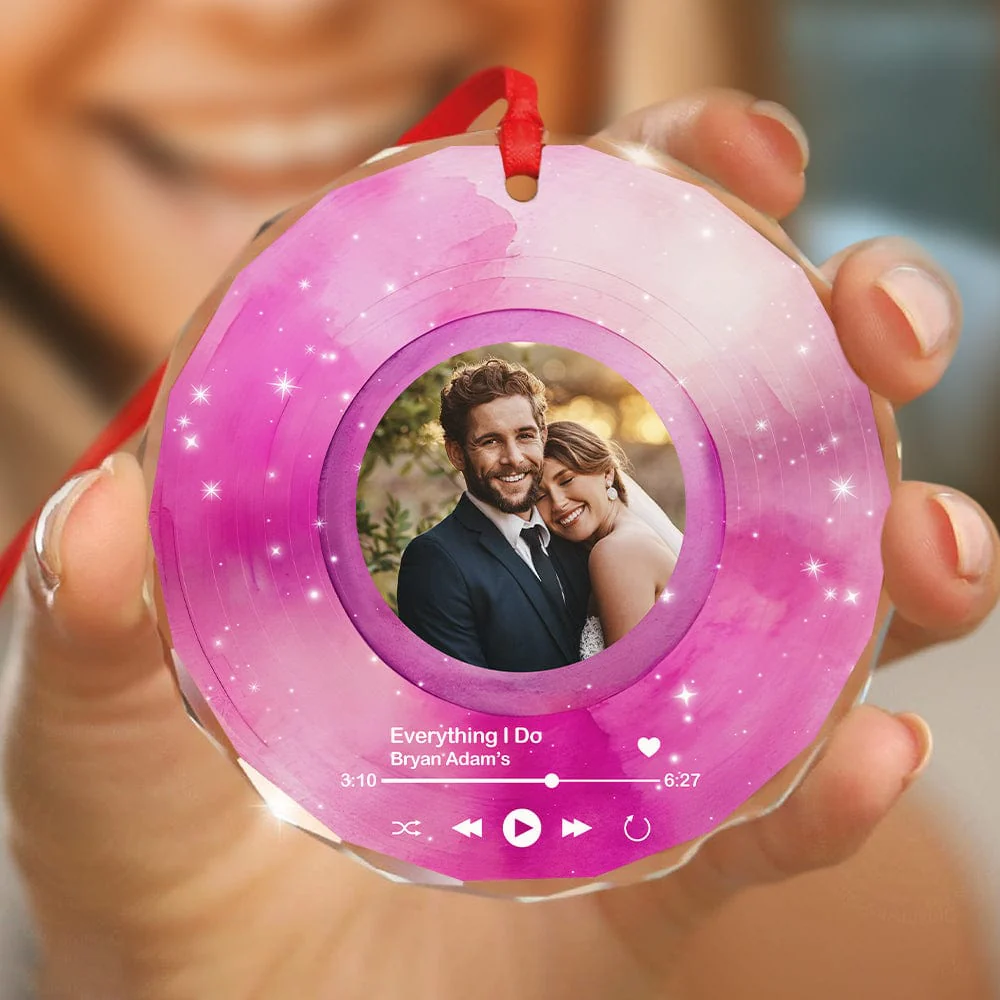 Custom Couple Photo Vinyl Record and Love Song Anniversary Glass Circle Ornament LM32 891975 - Image 2