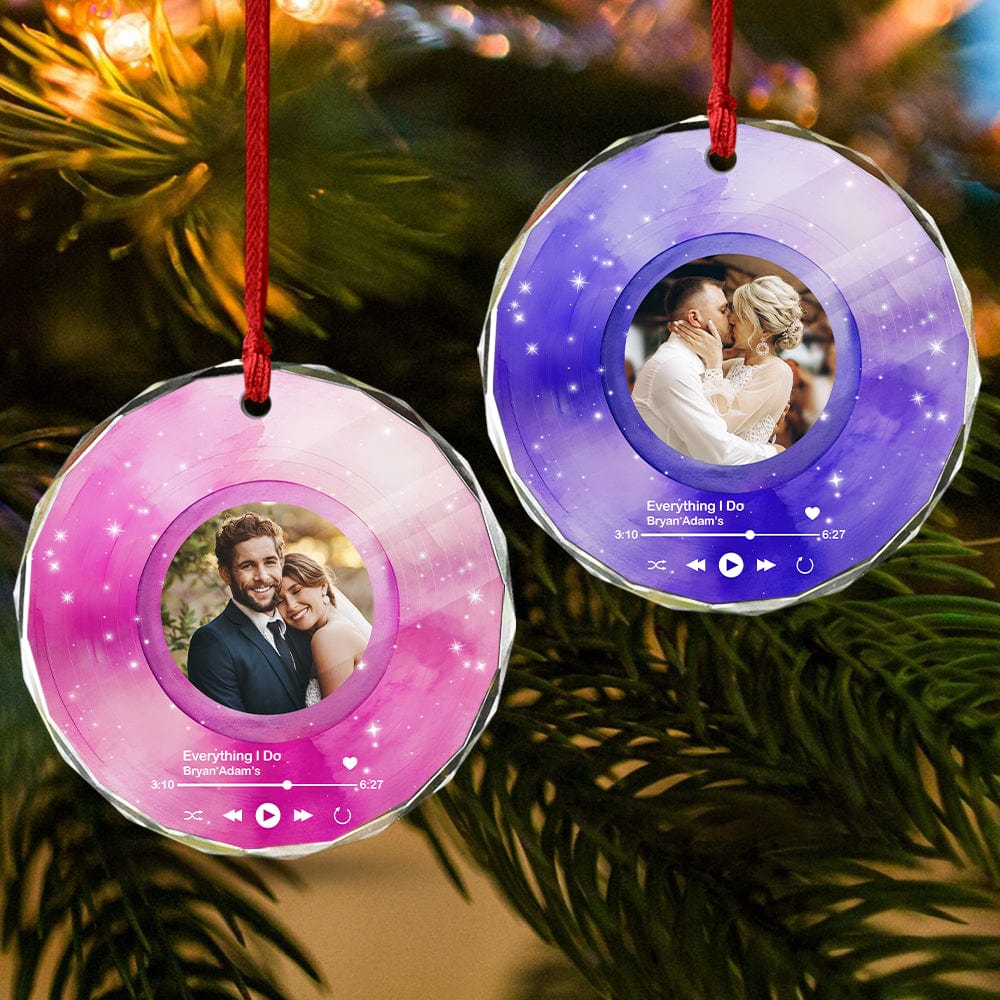 Custom Couple Photo Vinyl Record and Love Song Anniversary Glass Circle Ornament LM32 891975 - Image 3
