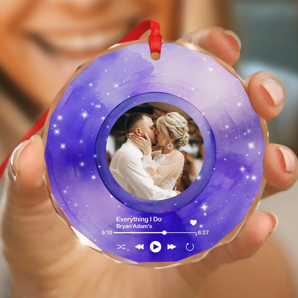 Custom Couple Photo Vinyl Record and Love Song Anniversary Glass Circle Ornament LM32 891975 - Image 4