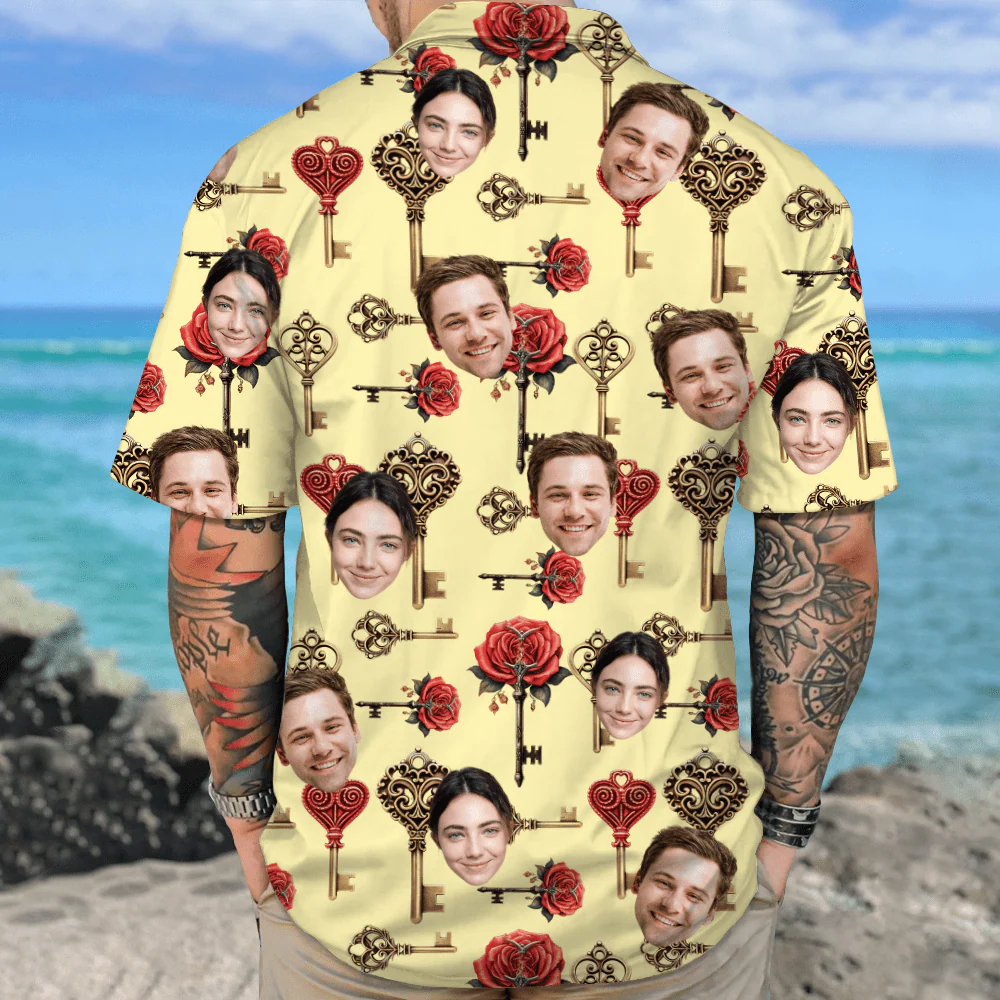 Custom Couple Photo Roses Heart Shaped Key Valentines Hawaii Shirt LM32 893013 - Image 2
