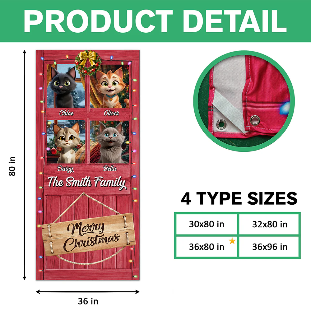 Custom Cute 3D Cat Meowy Christmas Decoration Door Cover For Cat Lovers LM32 897137 - Image 9