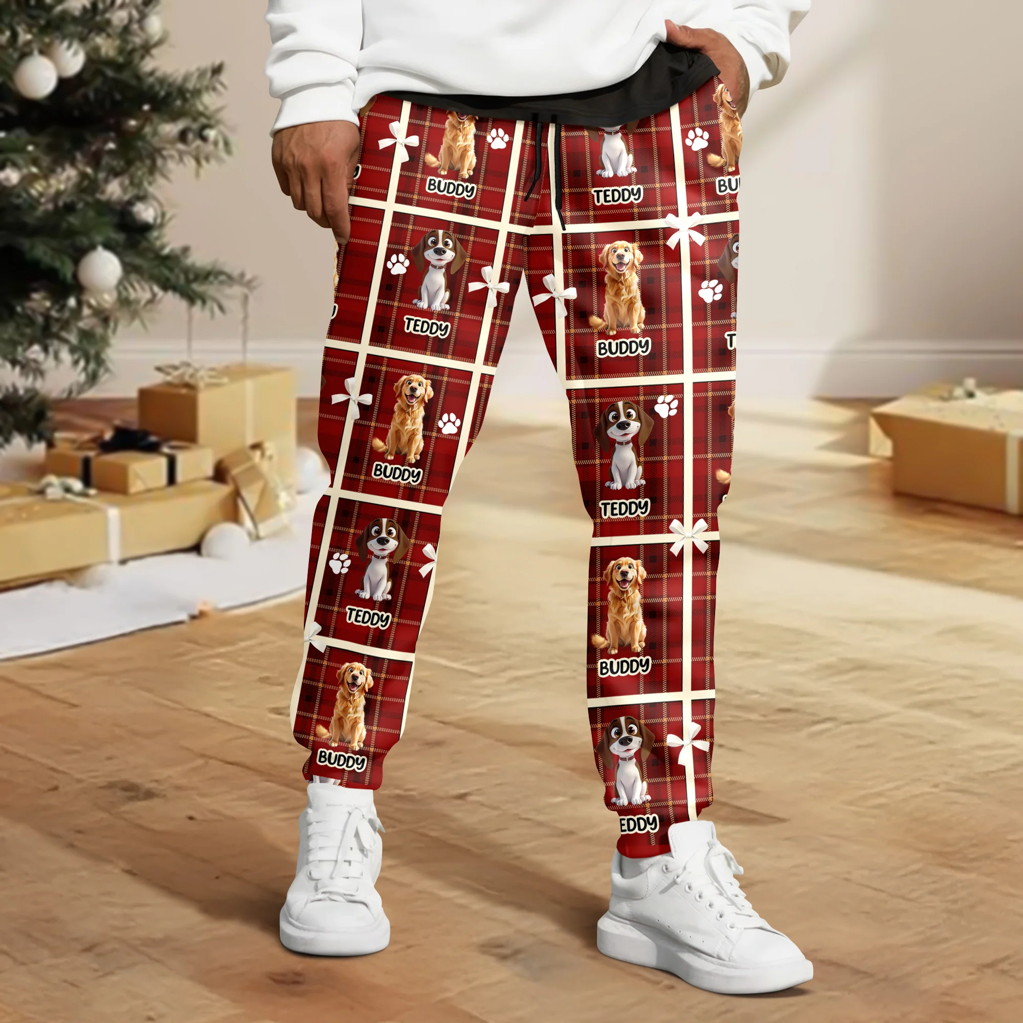 Custom Cute 3D Dog Face Bow Paw Prints Sweatpants For Dog Lovers LM32 897155 - Image 3