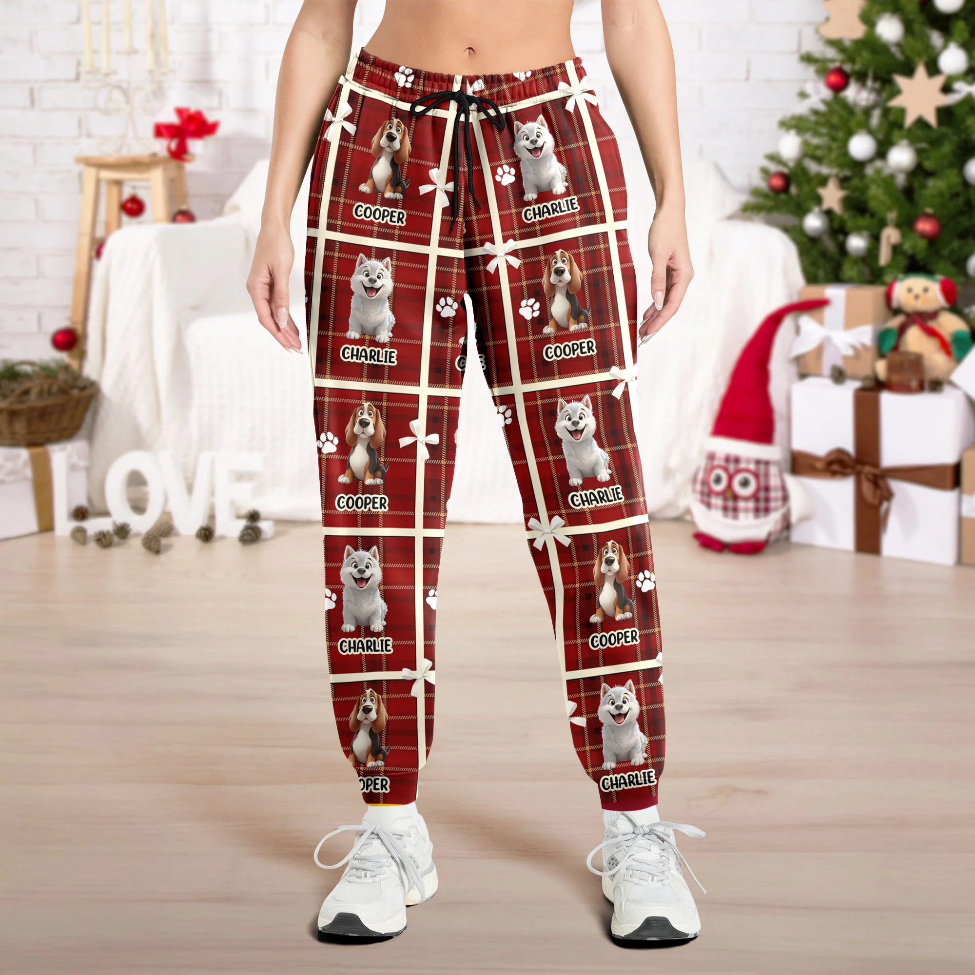Custom Cute 3D Dog Face Bow Paw Prints Sweatpants For Dog Lovers LM32 897155 - Image 4