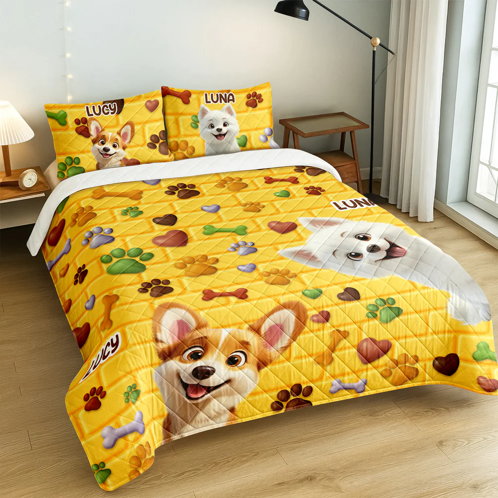 Custom Cute 3D Dog Paw Brick Pattern- 3D Inflated Effect Quilt Bedding Set LM32 897145 - Image 2