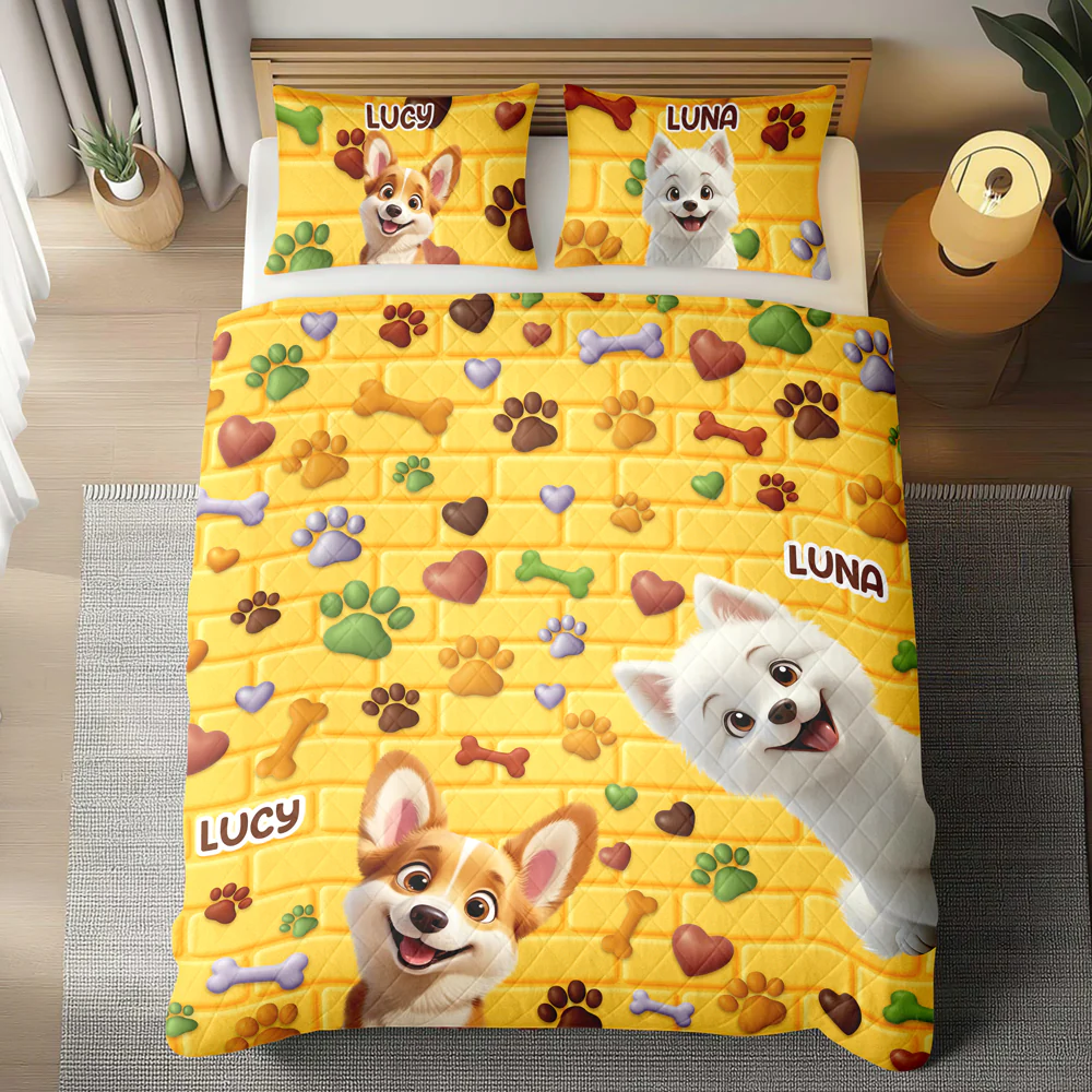 Custom Cute 3D Dog Paw Brick Pattern- 3D Inflated Effect Quilt Bedding Set LM32 897145 - Image 3