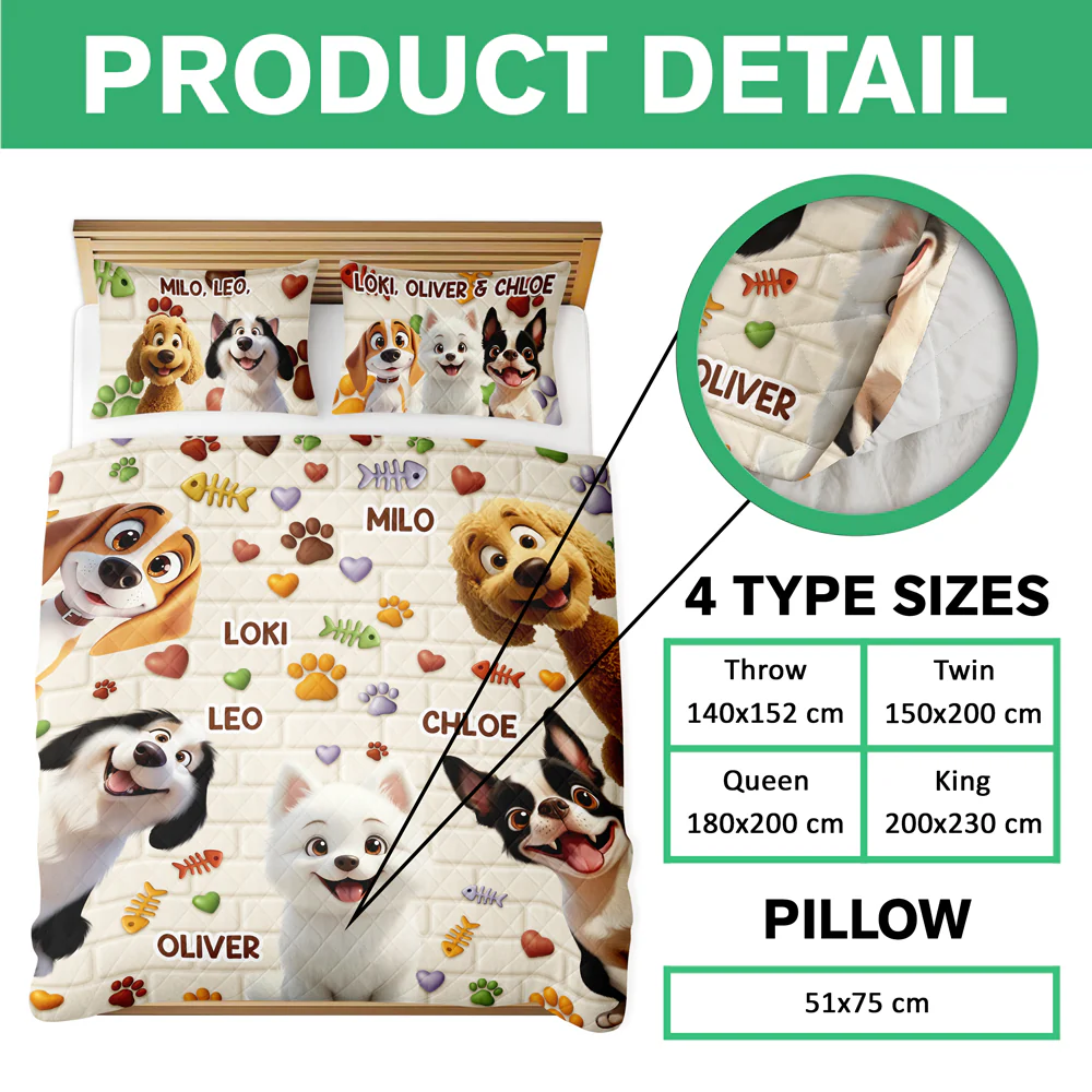 Custom Cute 3D Dog Paw Brick Pattern- 3D Inflated Effect Quilt Bedding Set LM32 897145 - Image 7