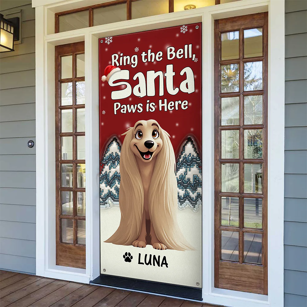 Custom Cute 3D Dog Ring the Bell, Santa Paw Are Here Door Cover LM32 895957 - Image 3